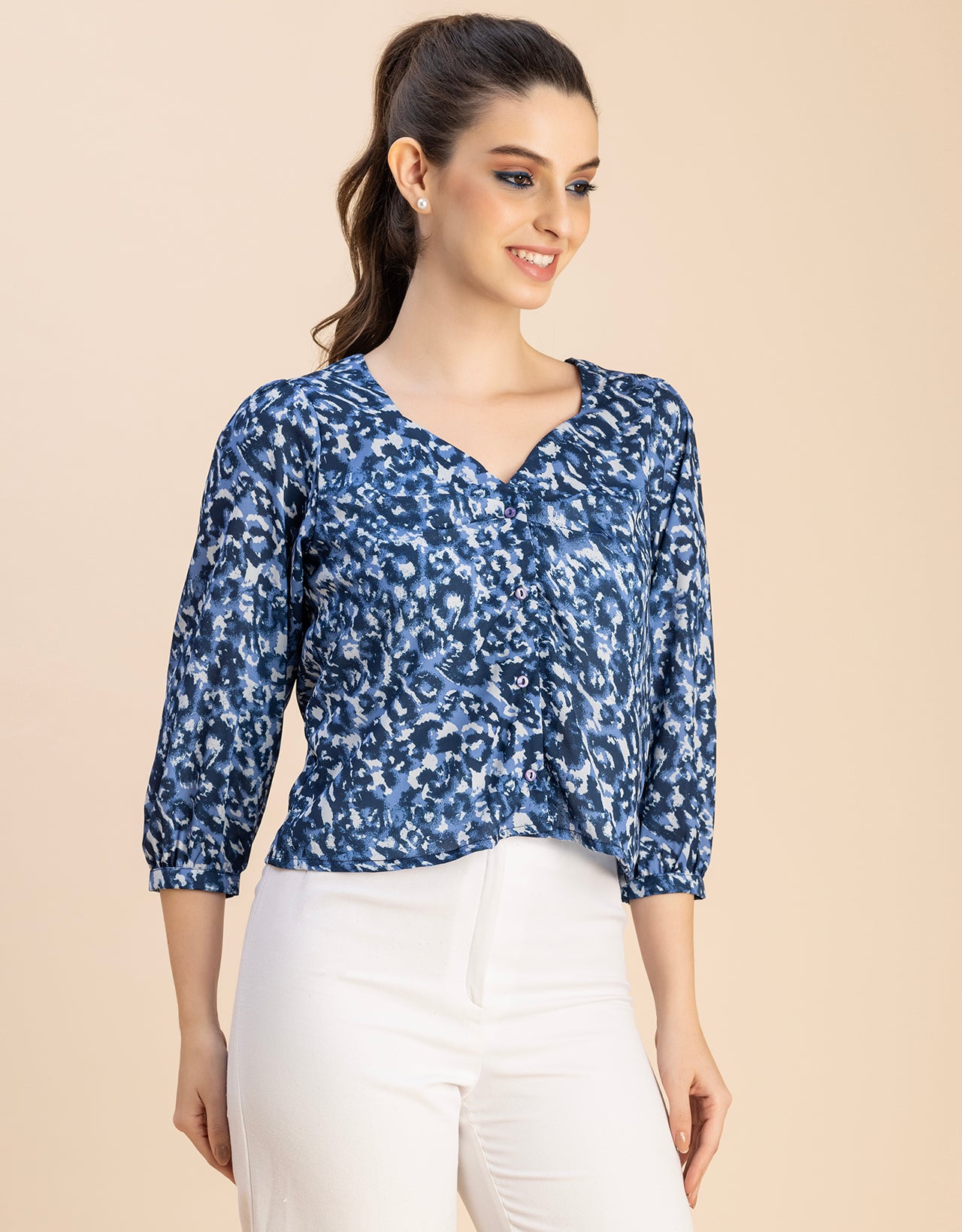 Elegant Printed Sweetheart Neck Georgette Top