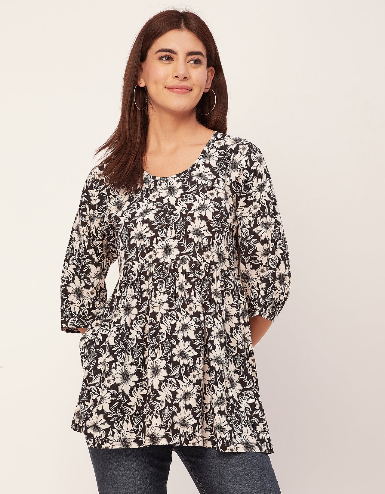 quarter sleeves Rayon Fit & Flare Top