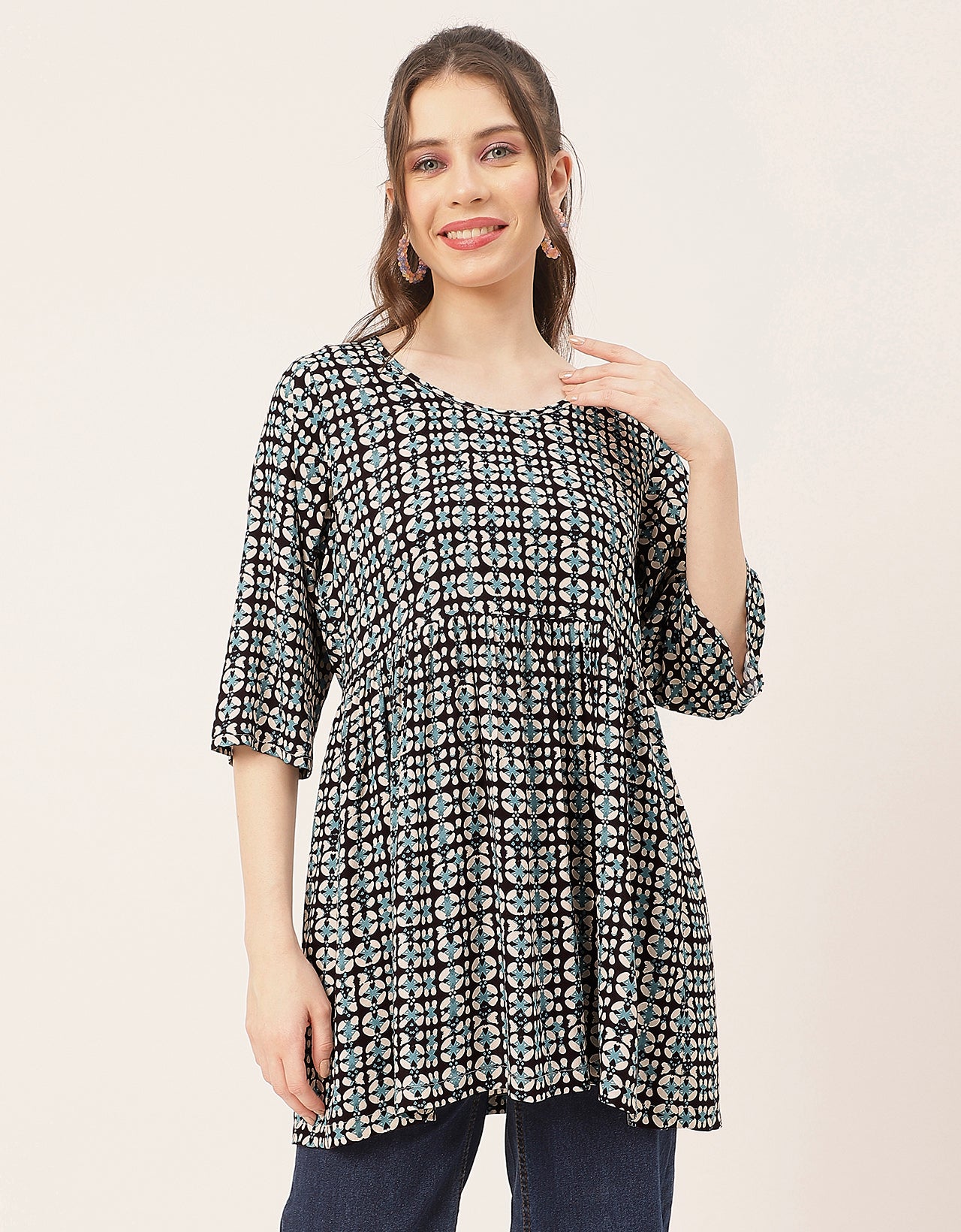 quarter sleeves Rayon Fit & Flare Top