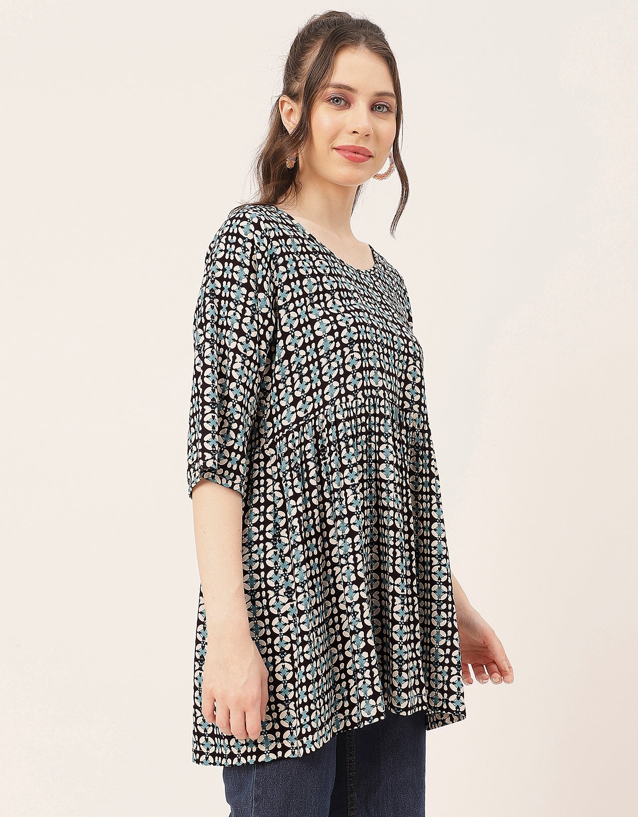 quarter sleeves Rayon Fit & Flare Top