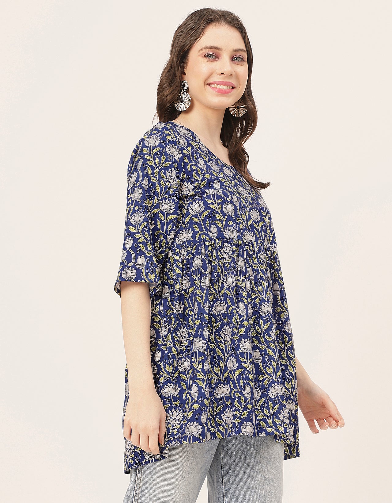 quarter sleeves Rayon Fit & Flare Top