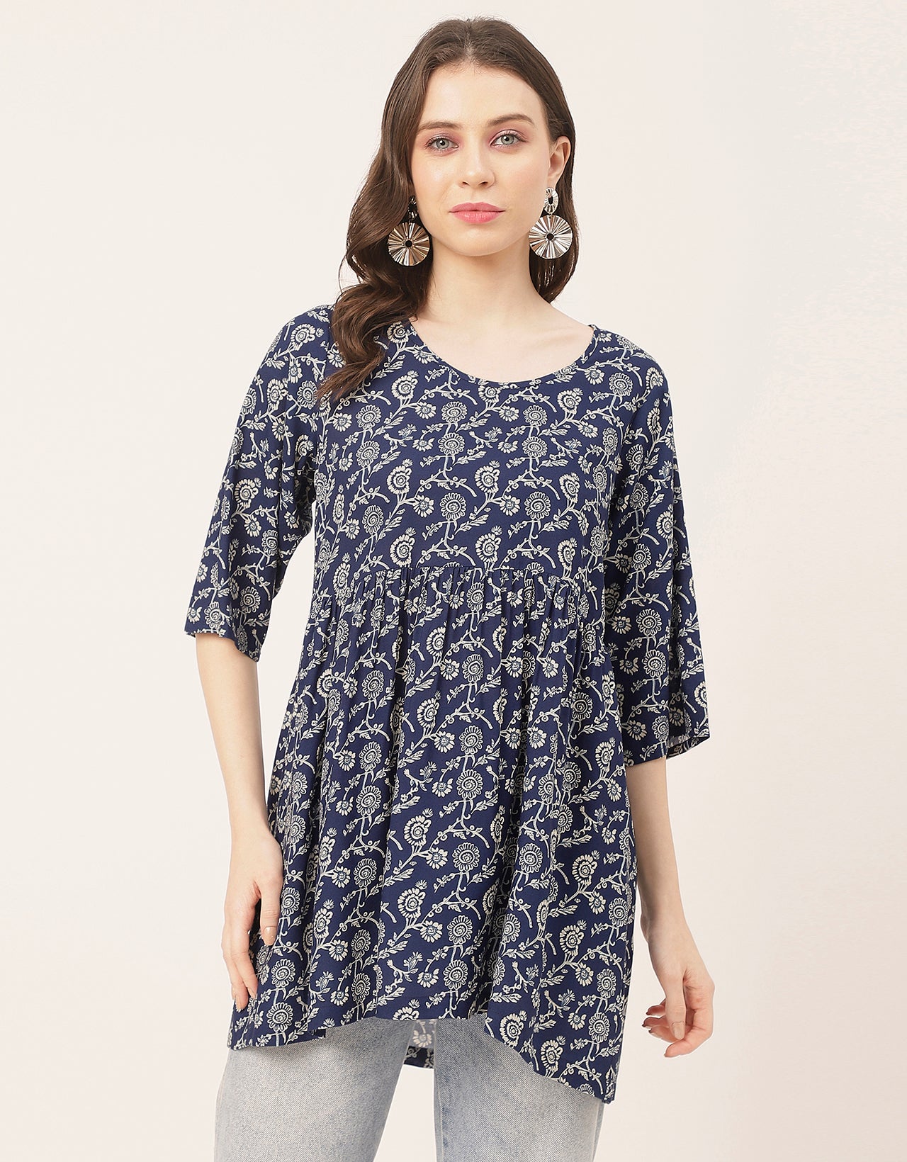 quarter sleeves Rayon Fit & Flare Top