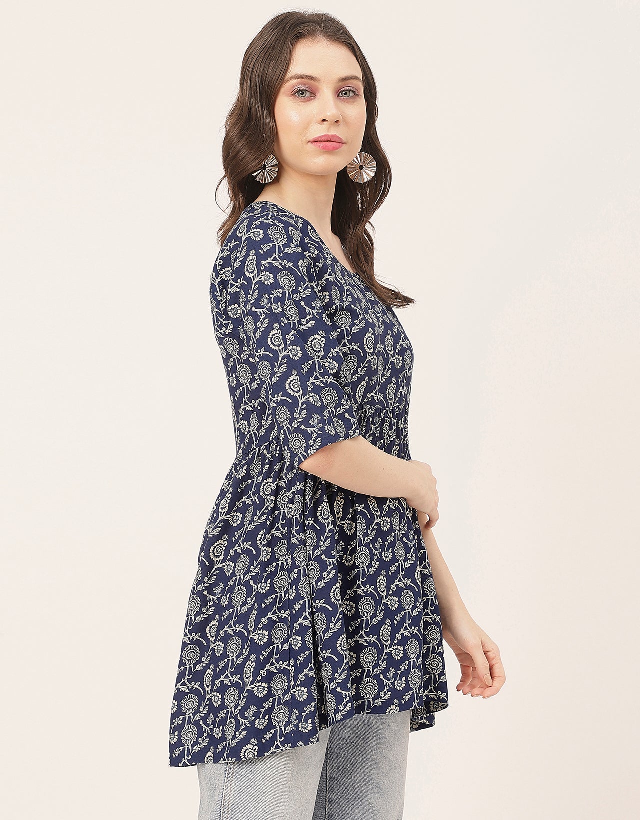 quarter sleeves Rayon Fit & Flare Top