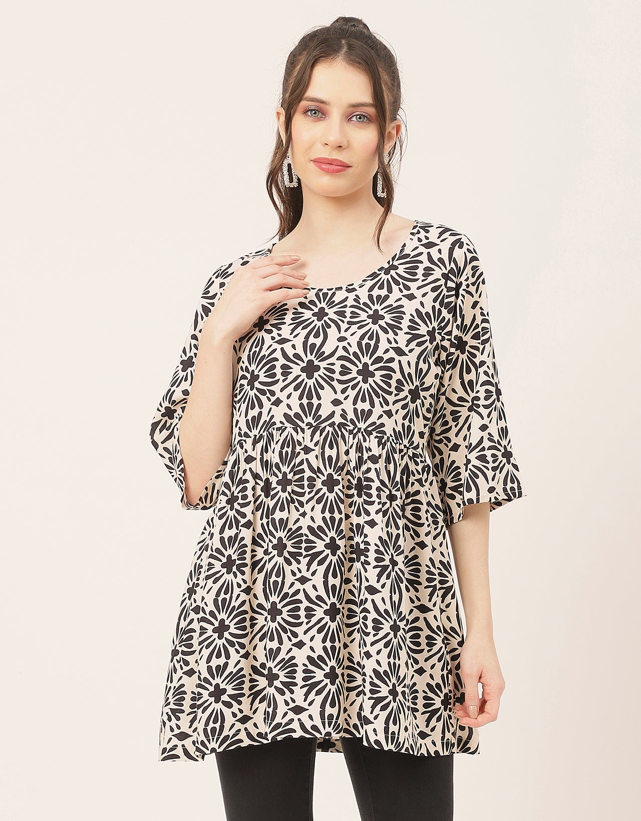 quarter sleeves Rayon Fit & Flare Top