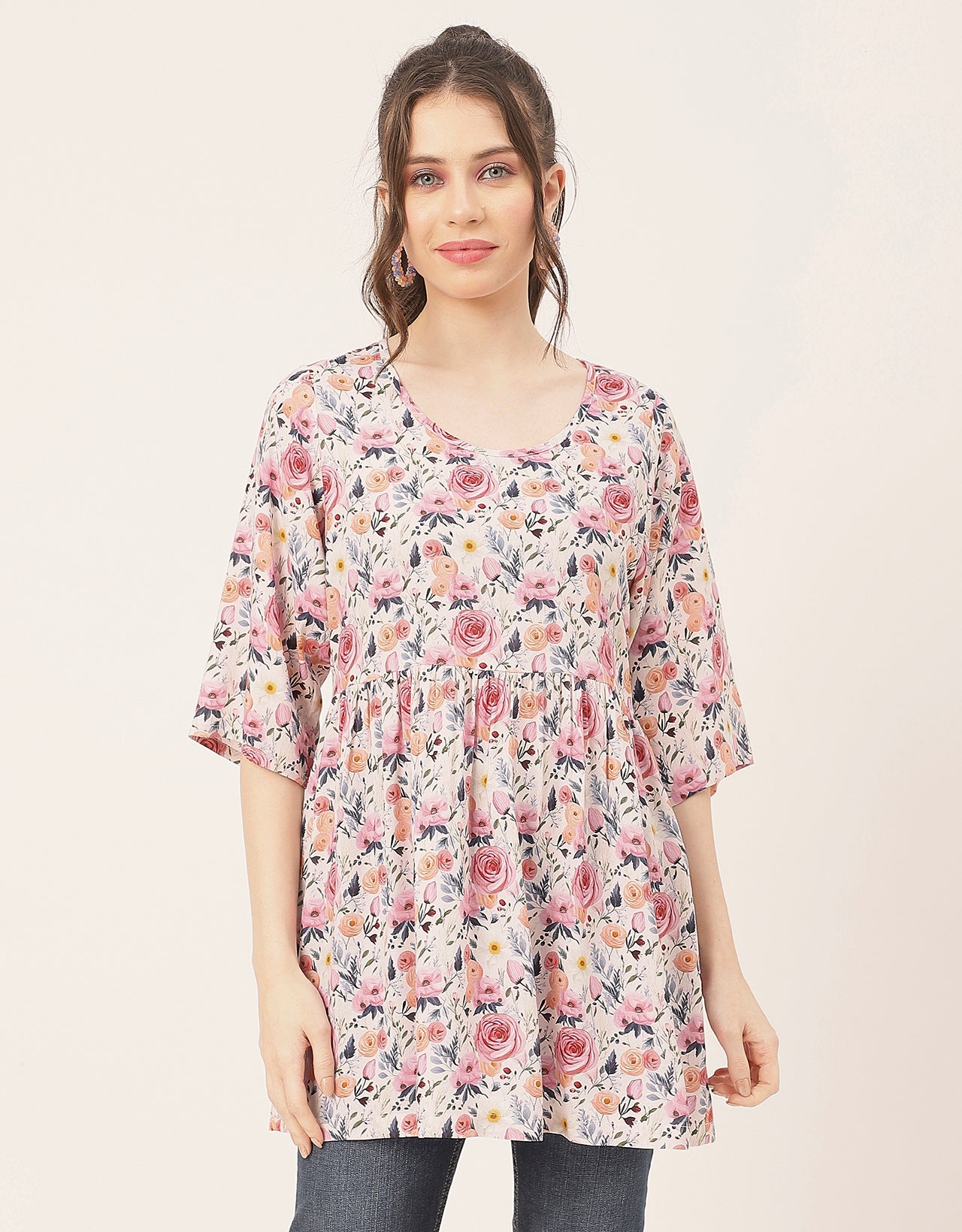 quarter sleeves Rayon Fit & Flare Top