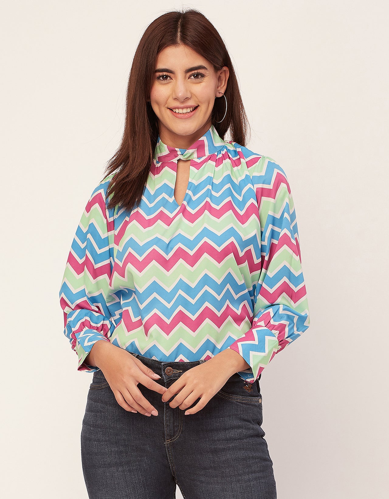 Chic Stripe Folded Band Neck Top