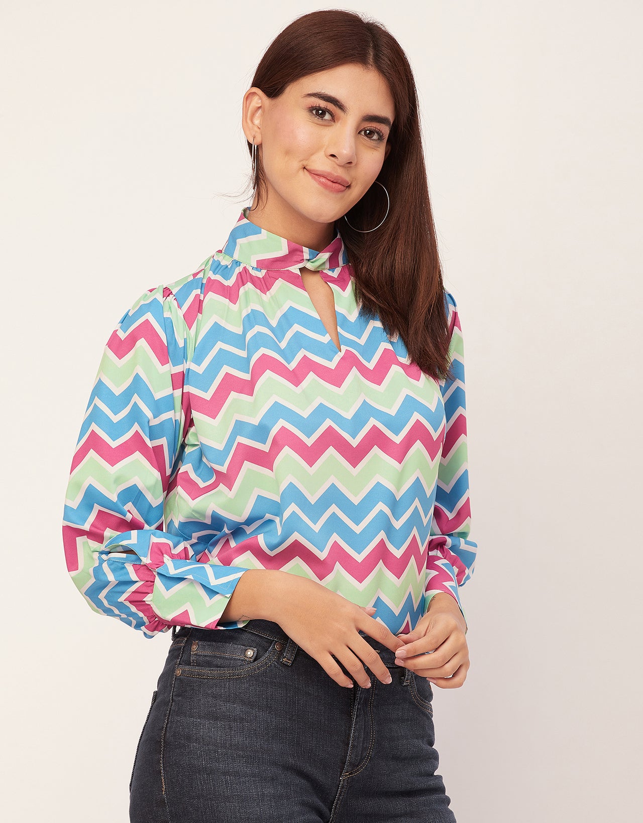 Chic Stripe Folded Band Neck Top