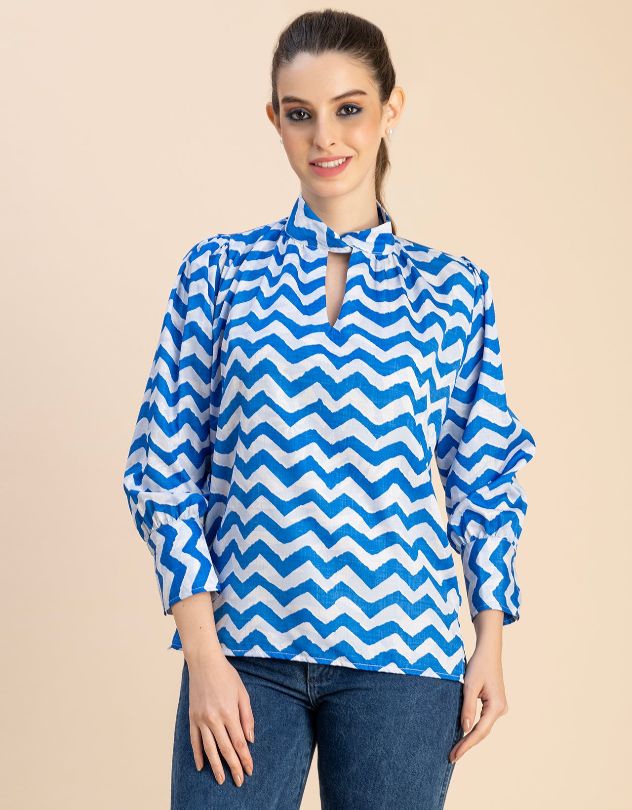 Chic Stripe Folded Band Neck Top