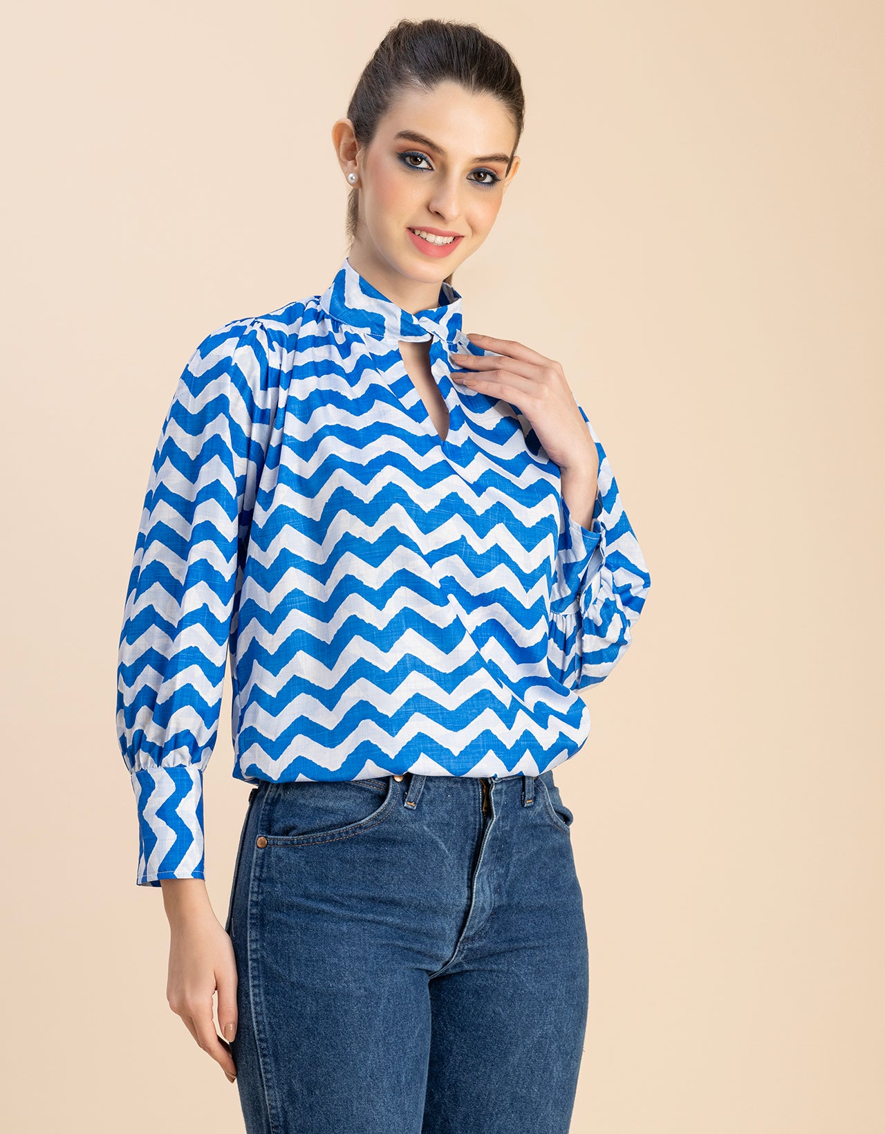 Chic Stripe Folded Band Neck Top