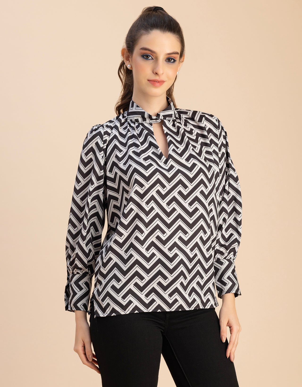 Chic Stripe Folded Band Neck Top