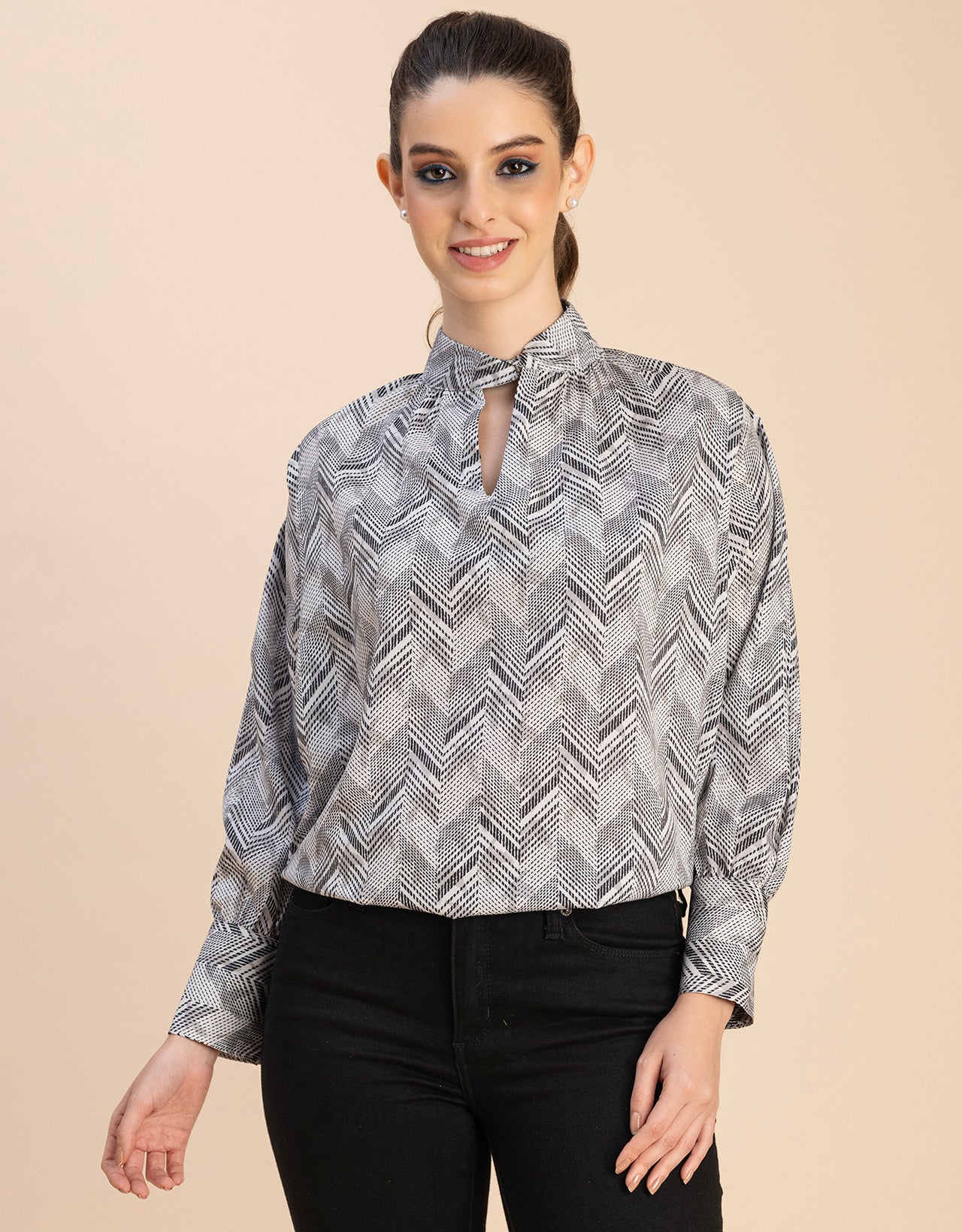 Chic Stripe Folded Band Neck Top