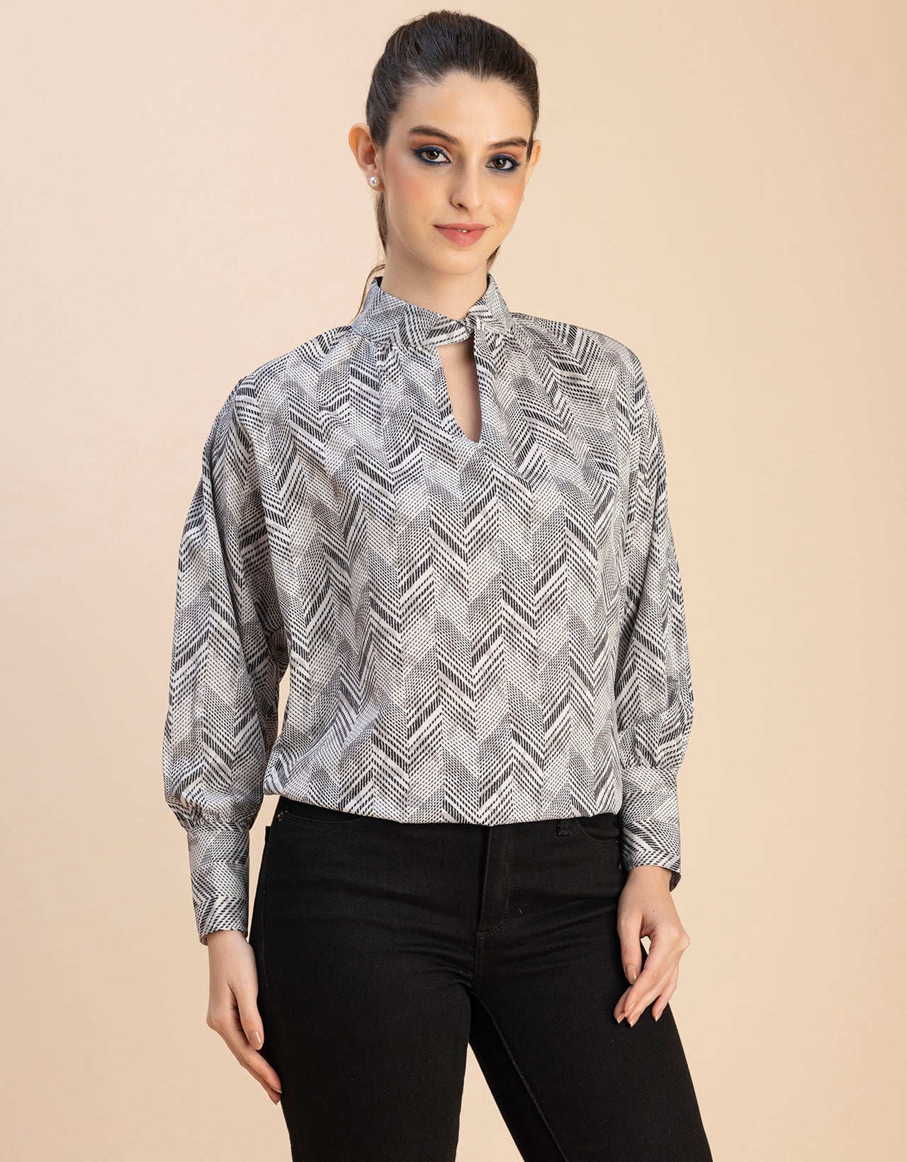 Chic Stripe Folded Band Neck Top