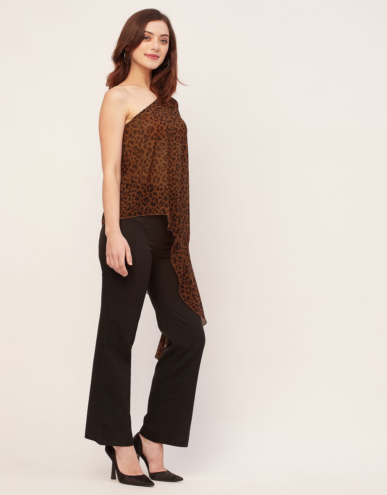 Sleeveless Single Shoulder Asymmetric Printed Top