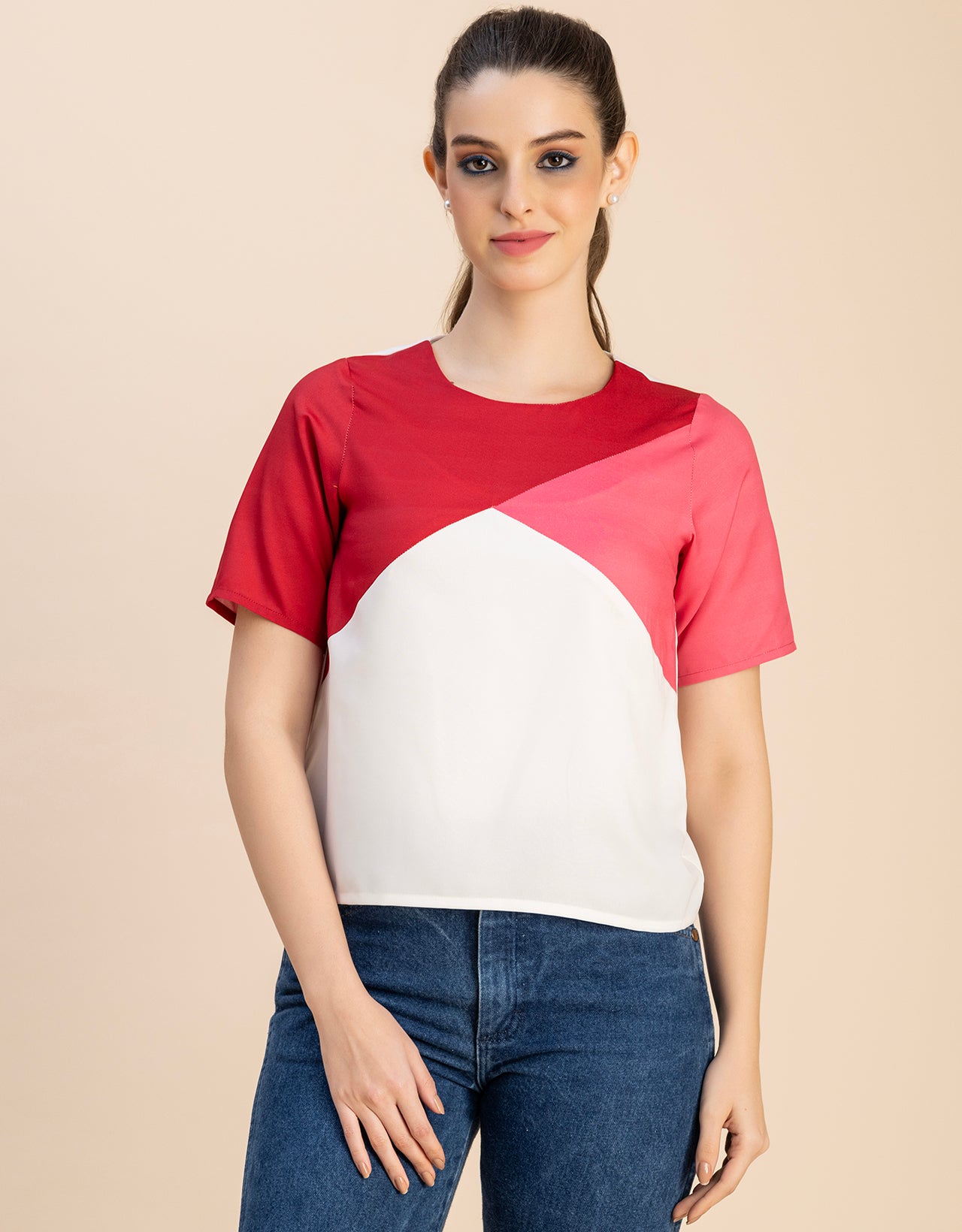 Short Sleeve Round Neck Regular Fit Solid Top