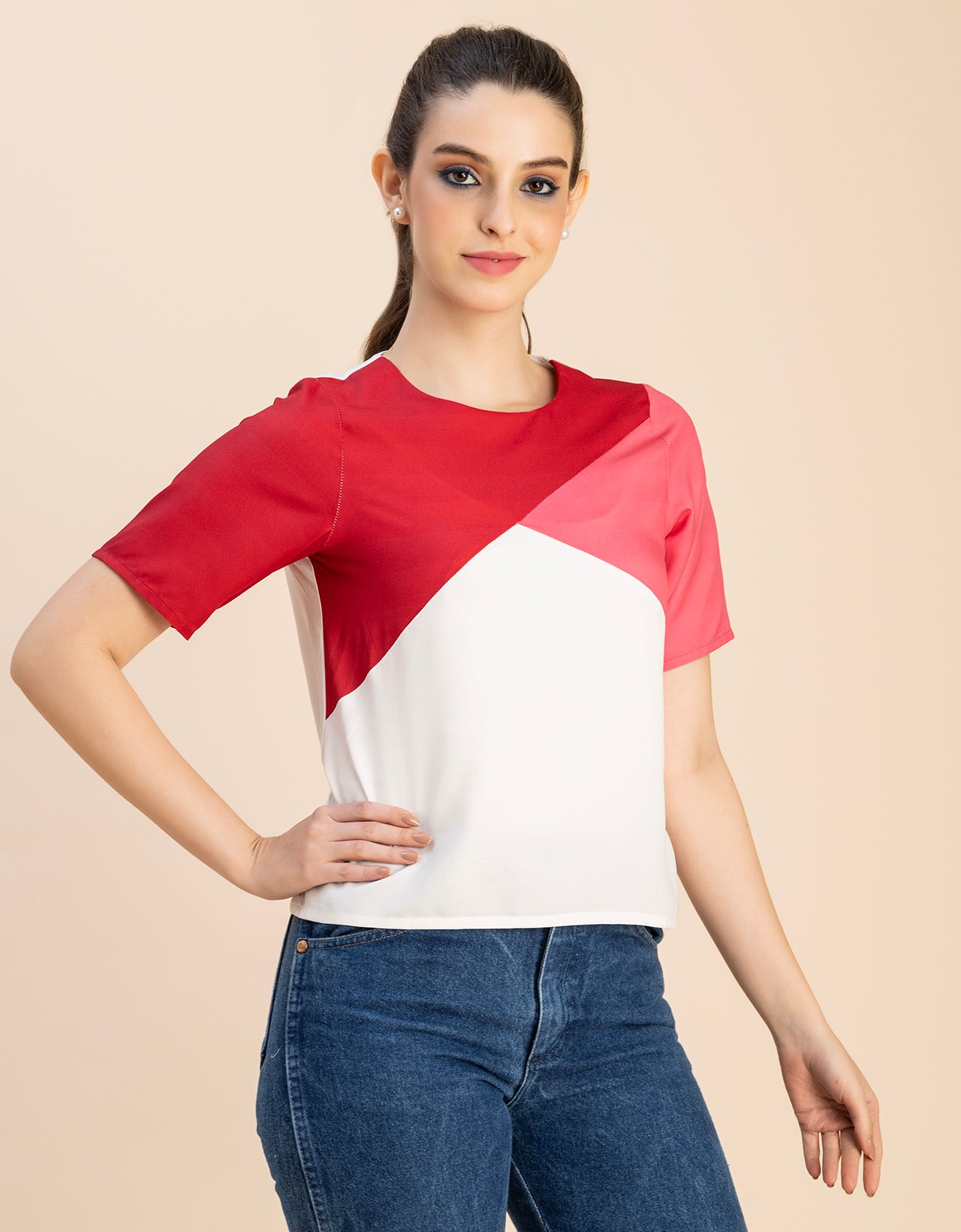 Short Sleeve Round Neck Regular Fit Solid Top