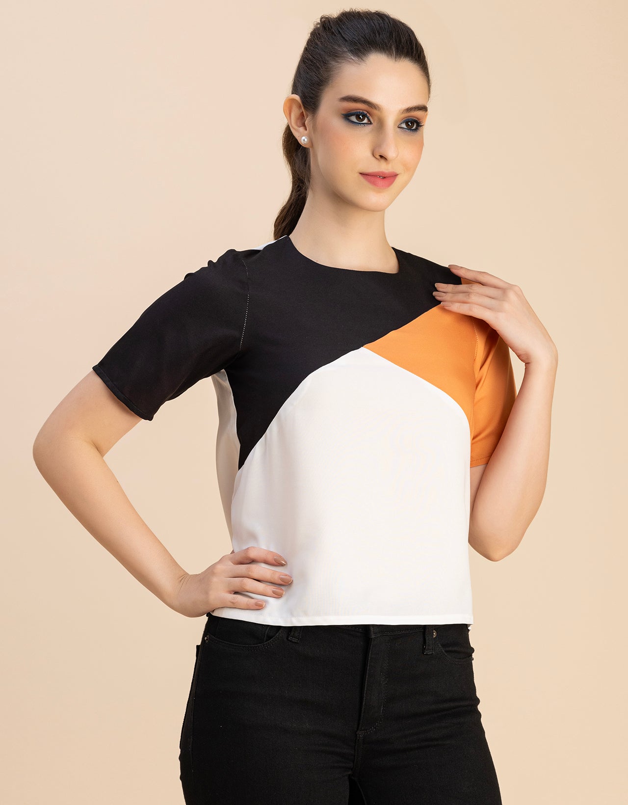 Short Sleeve Round Neck Regular Fit Solid Top