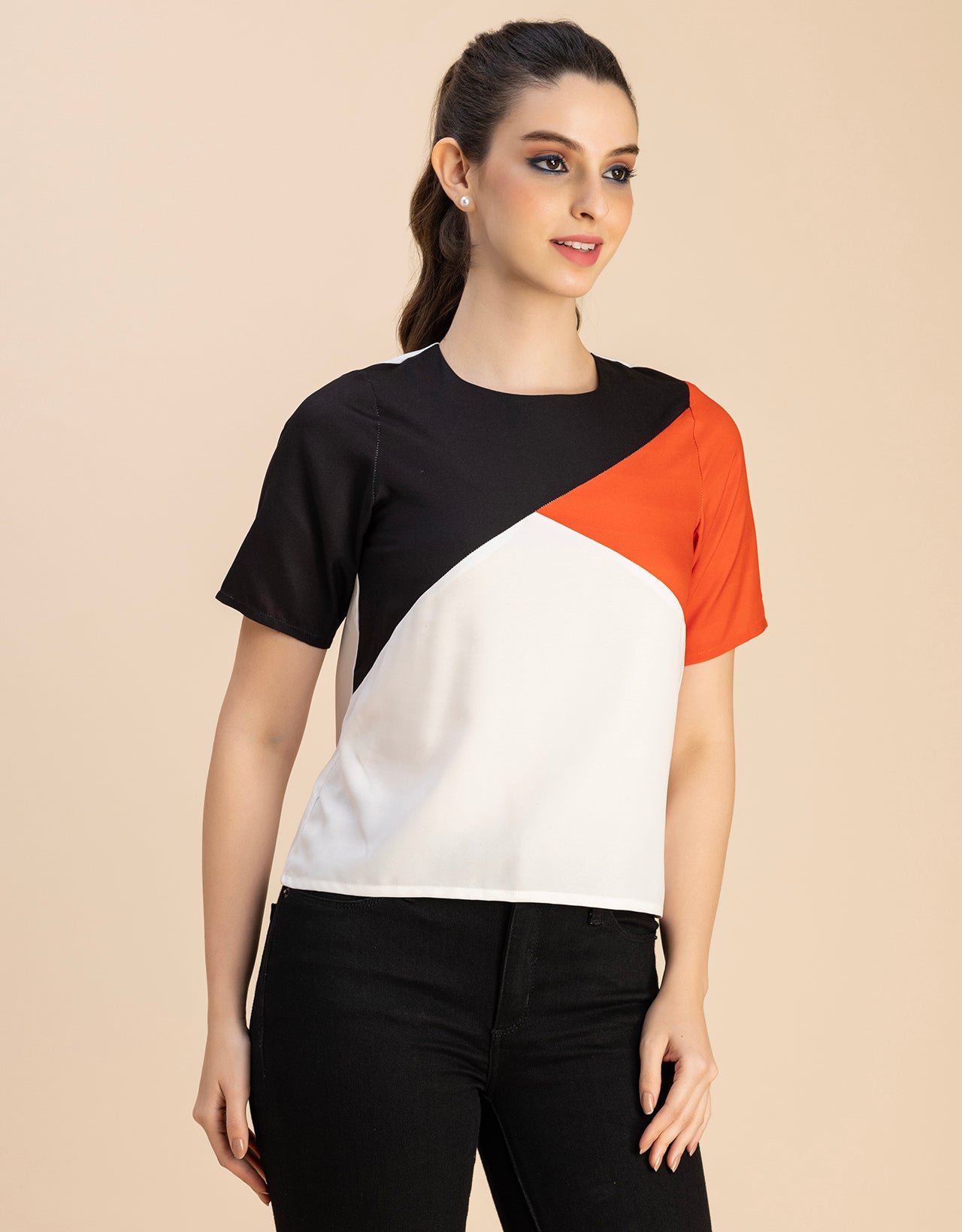 Short Sleeve Round Neck Regular Fit Solid Top