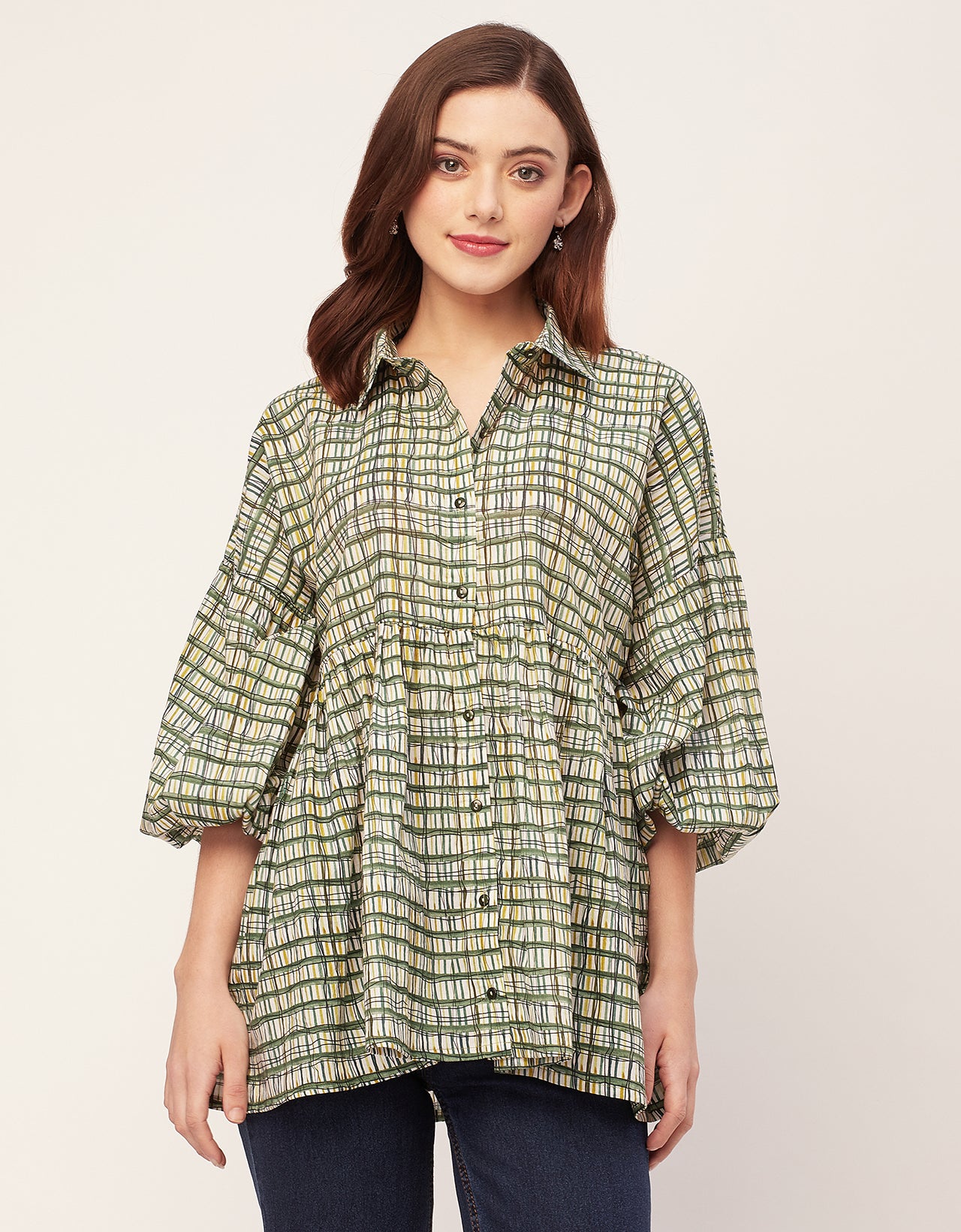 Printed Cotton Shirt Top -Relaxed Fit Top