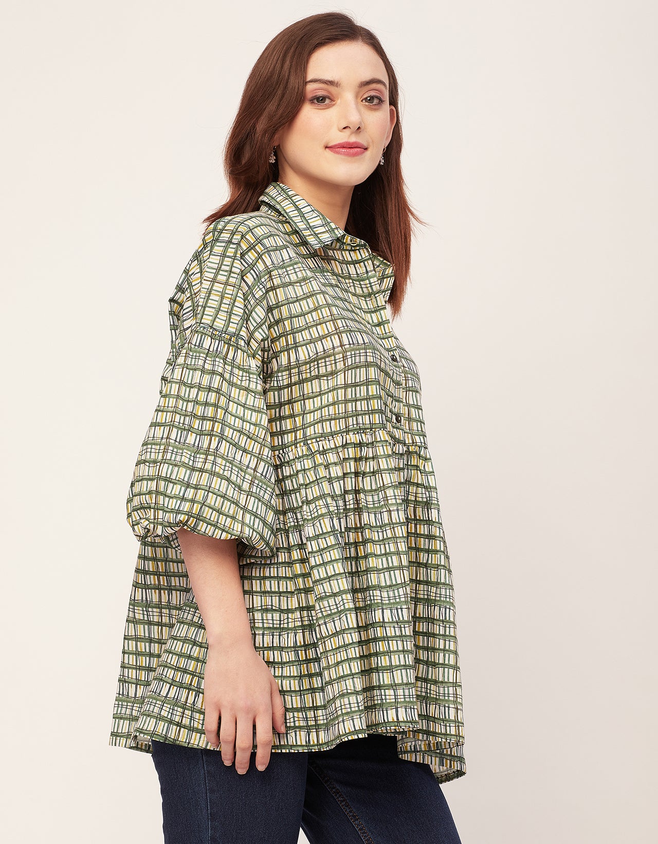 Printed Cotton Shirt Top -Relaxed Fit Top