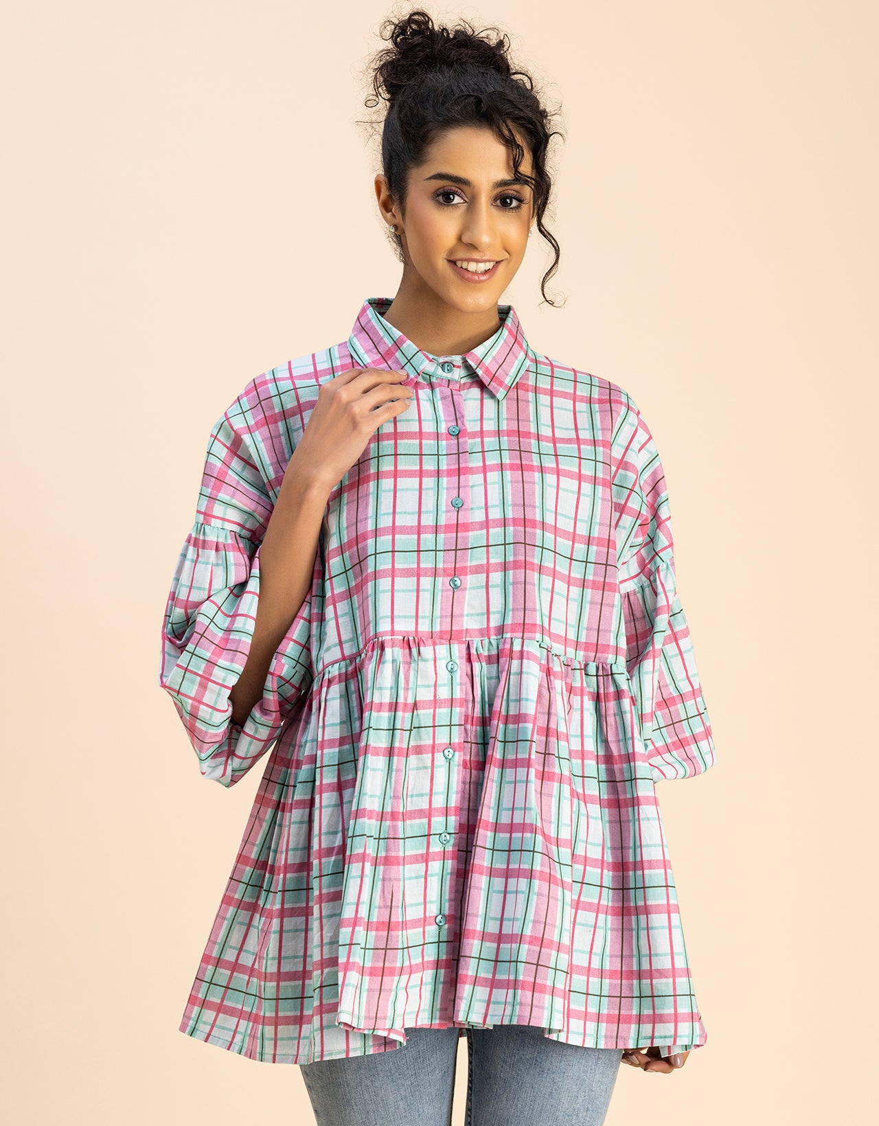 Printed Cotton Shirt Top -Relaxed Fit Top