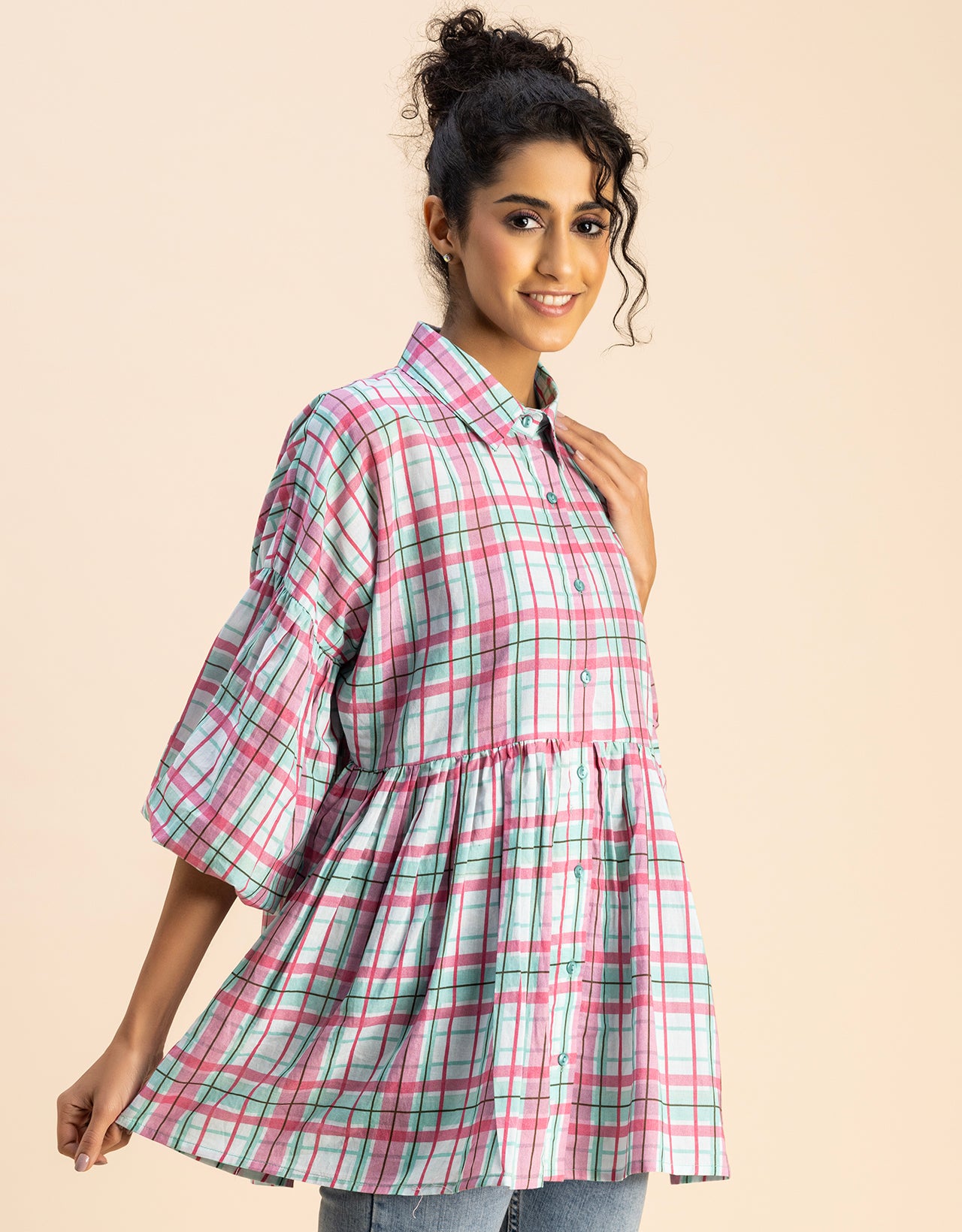 Printed Cotton Shirt Top -Relaxed Fit Top