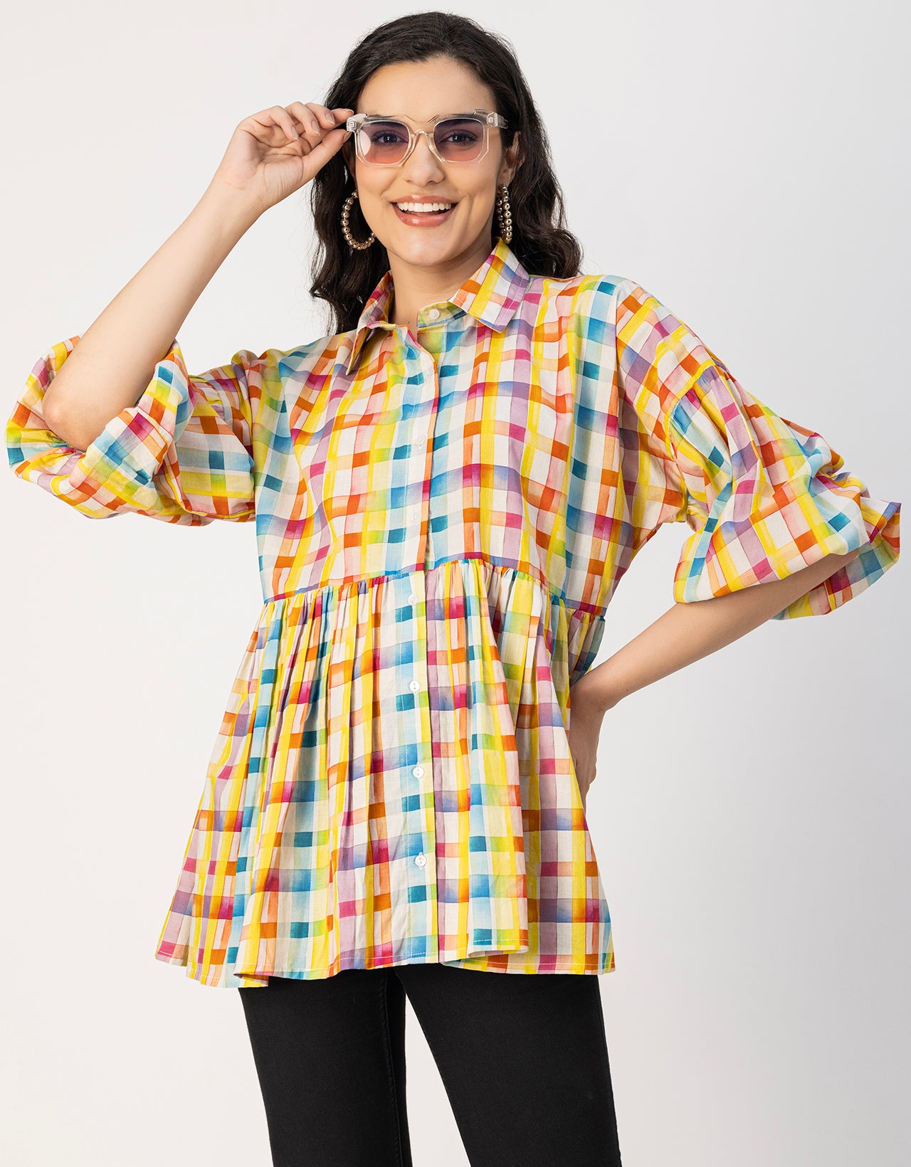 Printed Cotton Shirt Top -Relaxed Fit Top