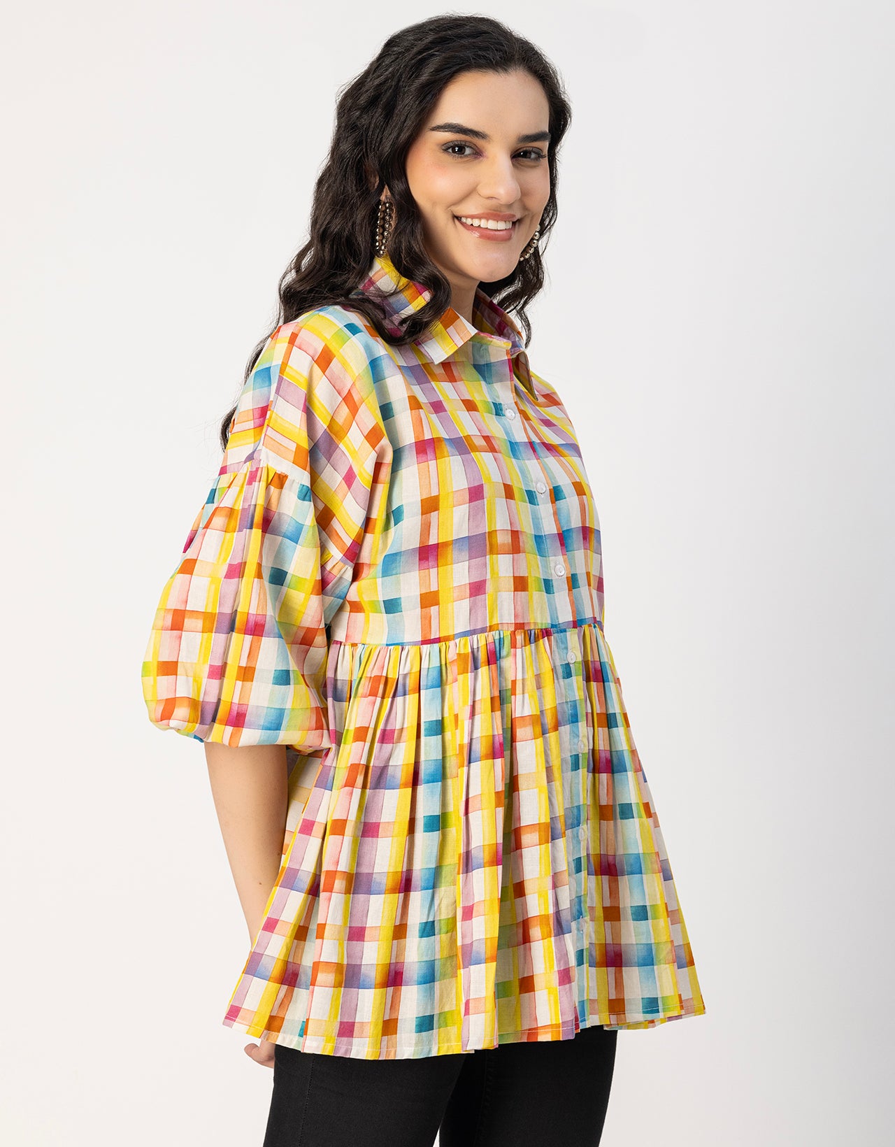 Printed Cotton Shirt Top -Relaxed Fit Top