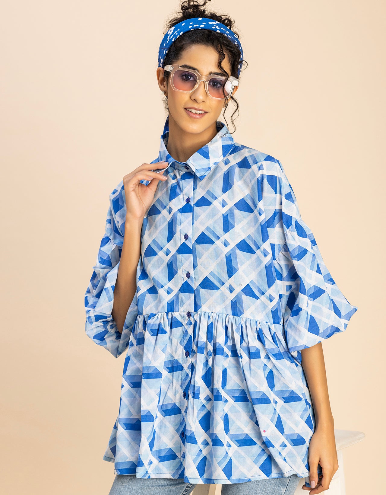 Printed Cotton Shirt Top -Relaxed Fit Top