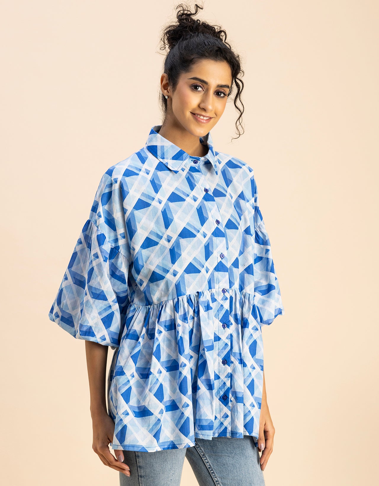 Printed Cotton Shirt Top -Relaxed Fit Top