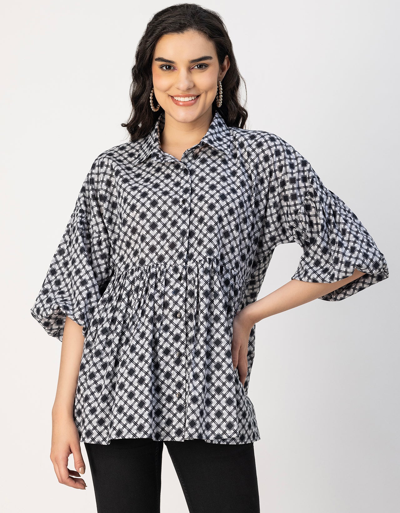 Printed Cotton Shirt Top -Relaxed Fit Top