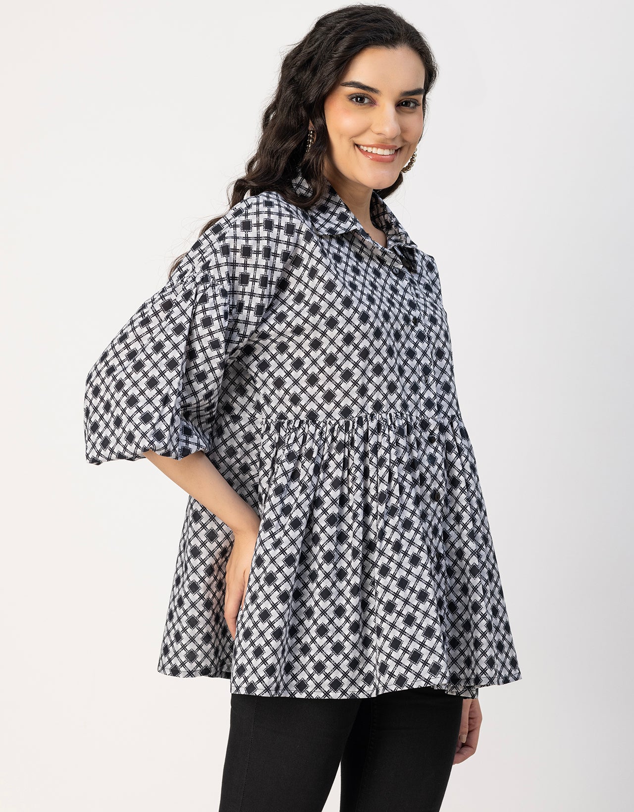 Printed Cotton Shirt Top -Relaxed Fit Top