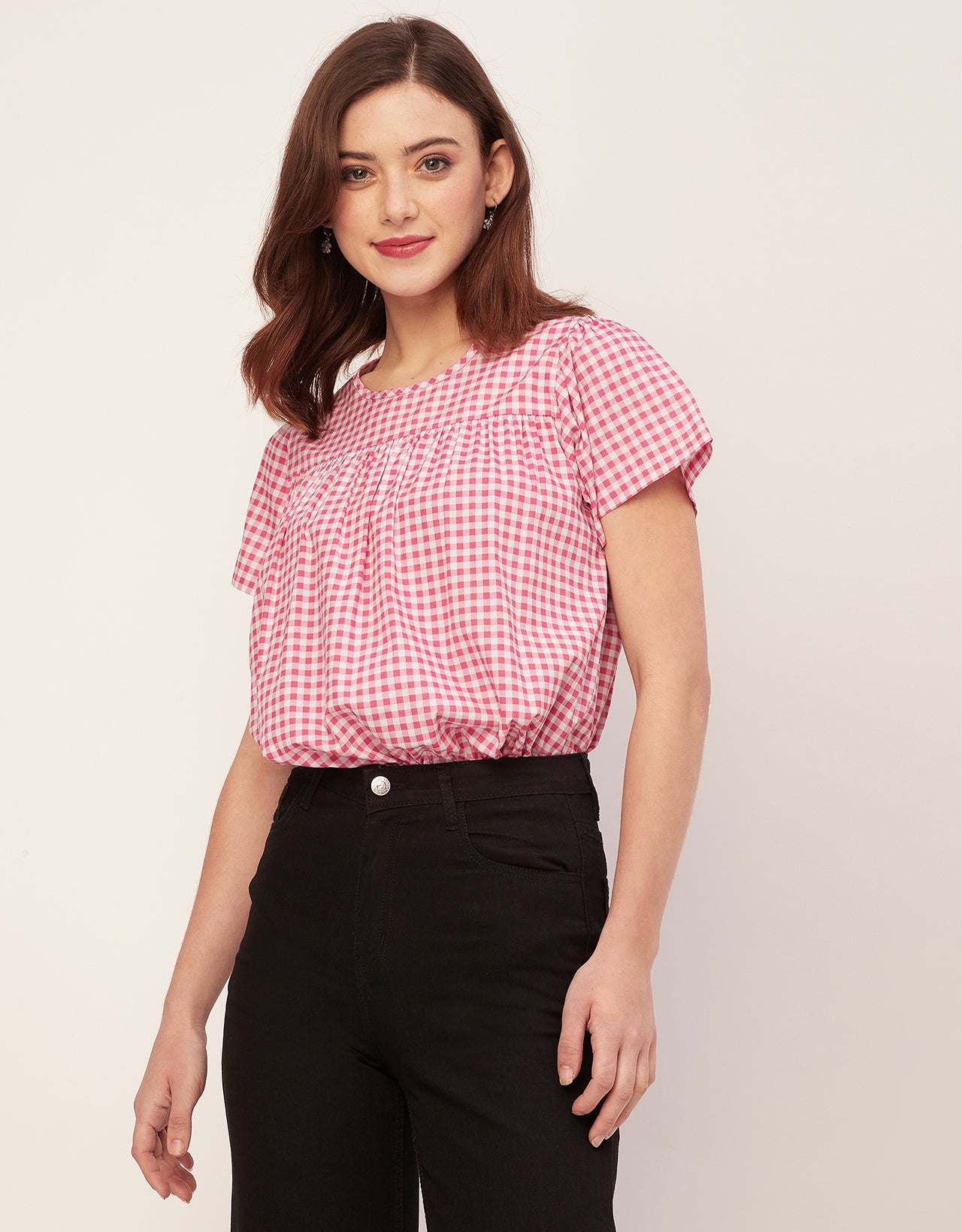 Printed Cotton Short Sleeve Round Neck Top