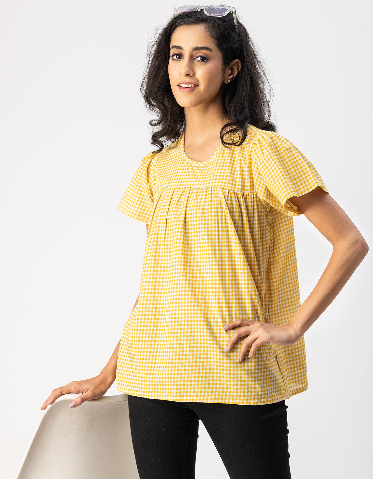 Printed Cotton Short Sleeve Round Neck Top