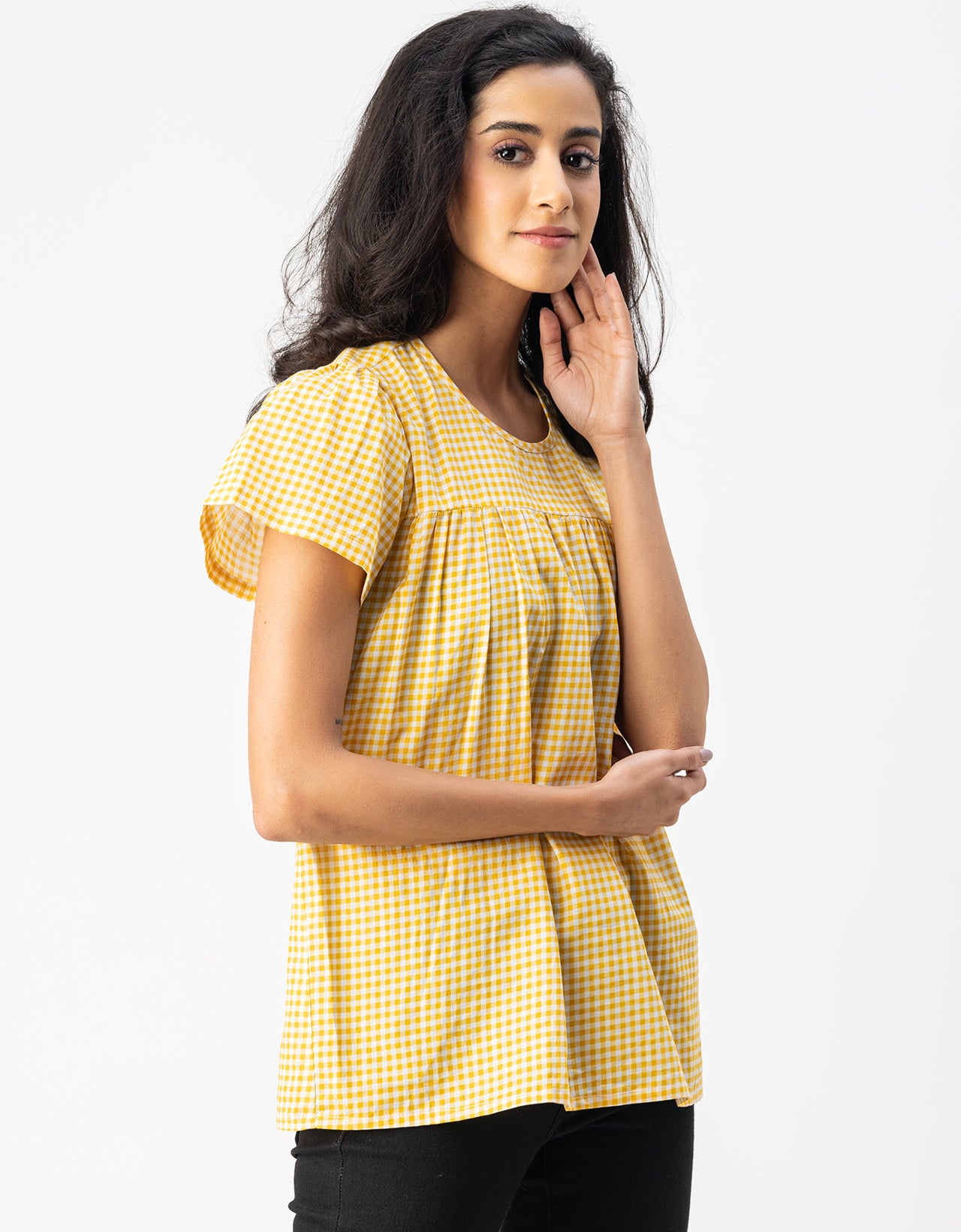 Printed Cotton Short Sleeve Round Neck Top