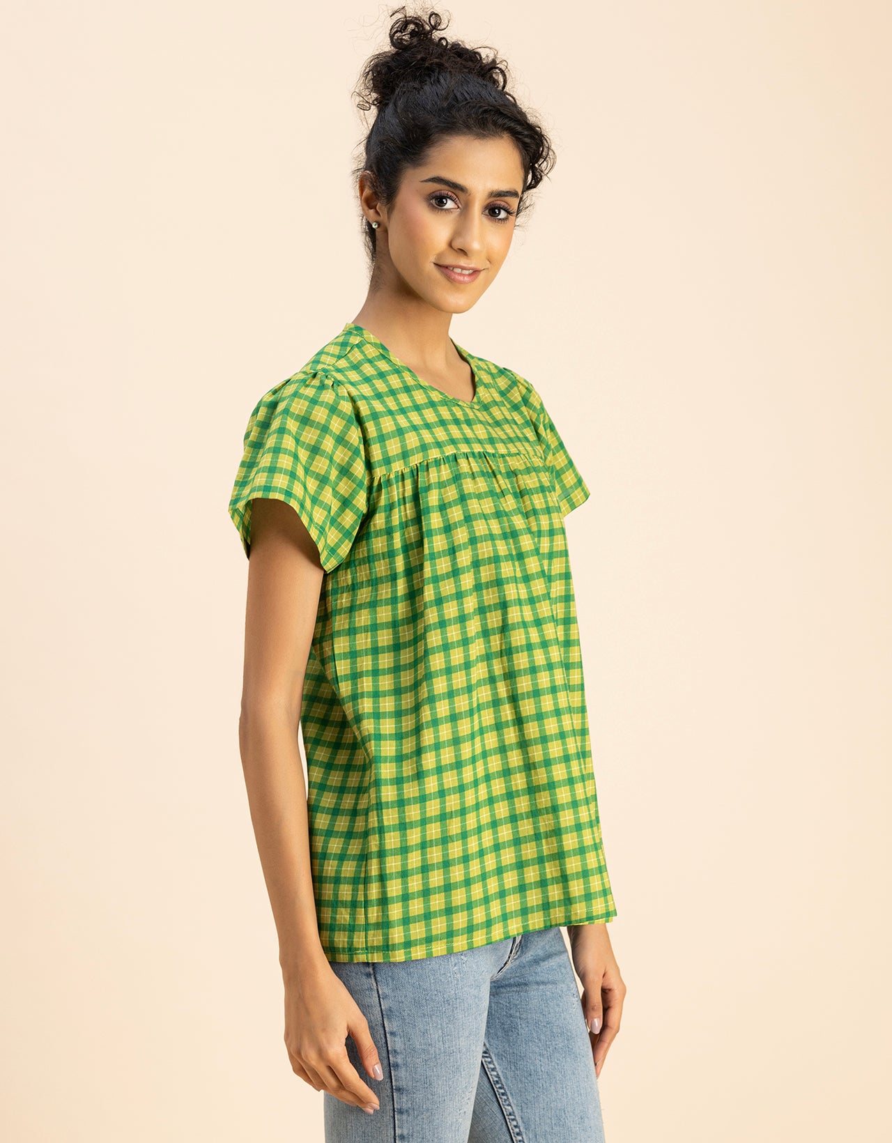 Printed Cotton Short Sleeve Round Neck Top