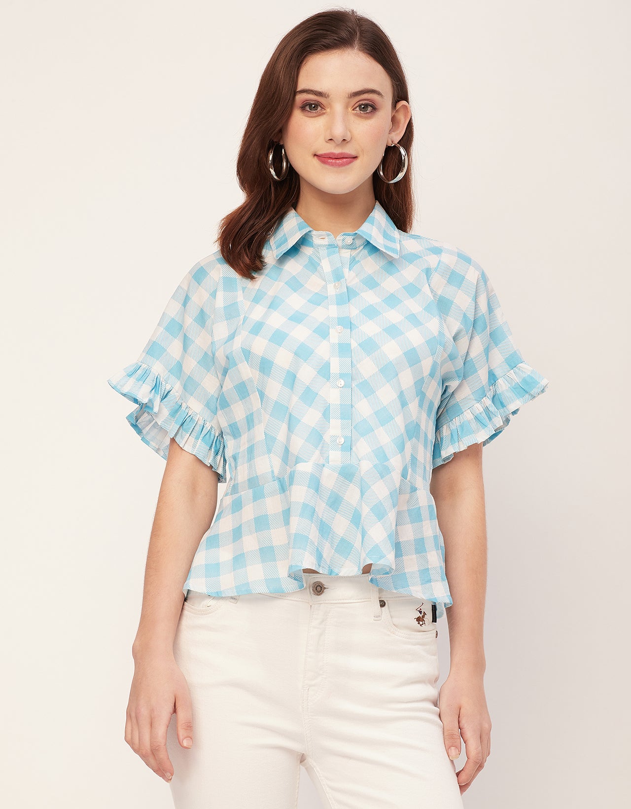 Printed Cotton Short Sleeve Peplum Top
