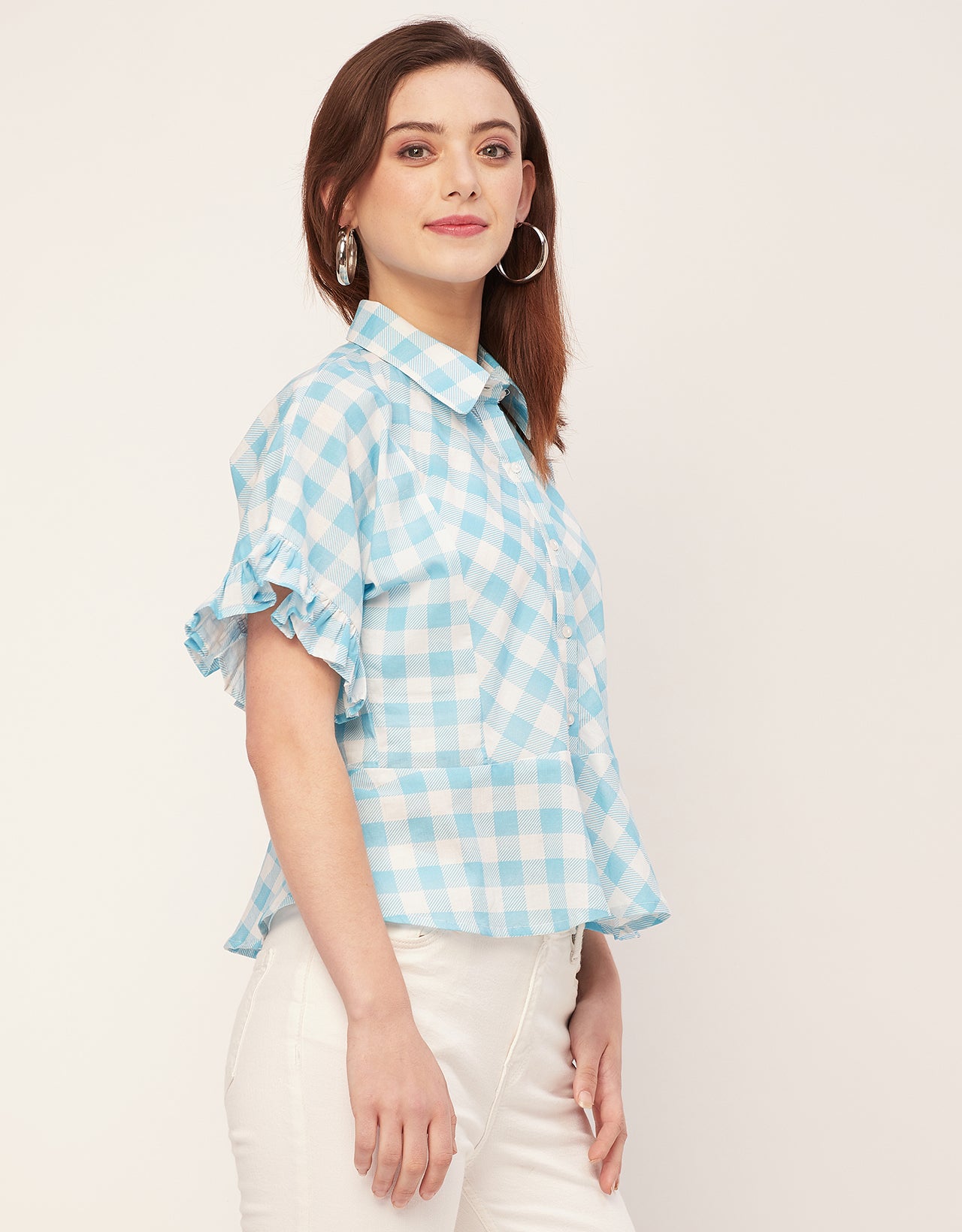 Printed Cotton Short Sleeve Peplum Top