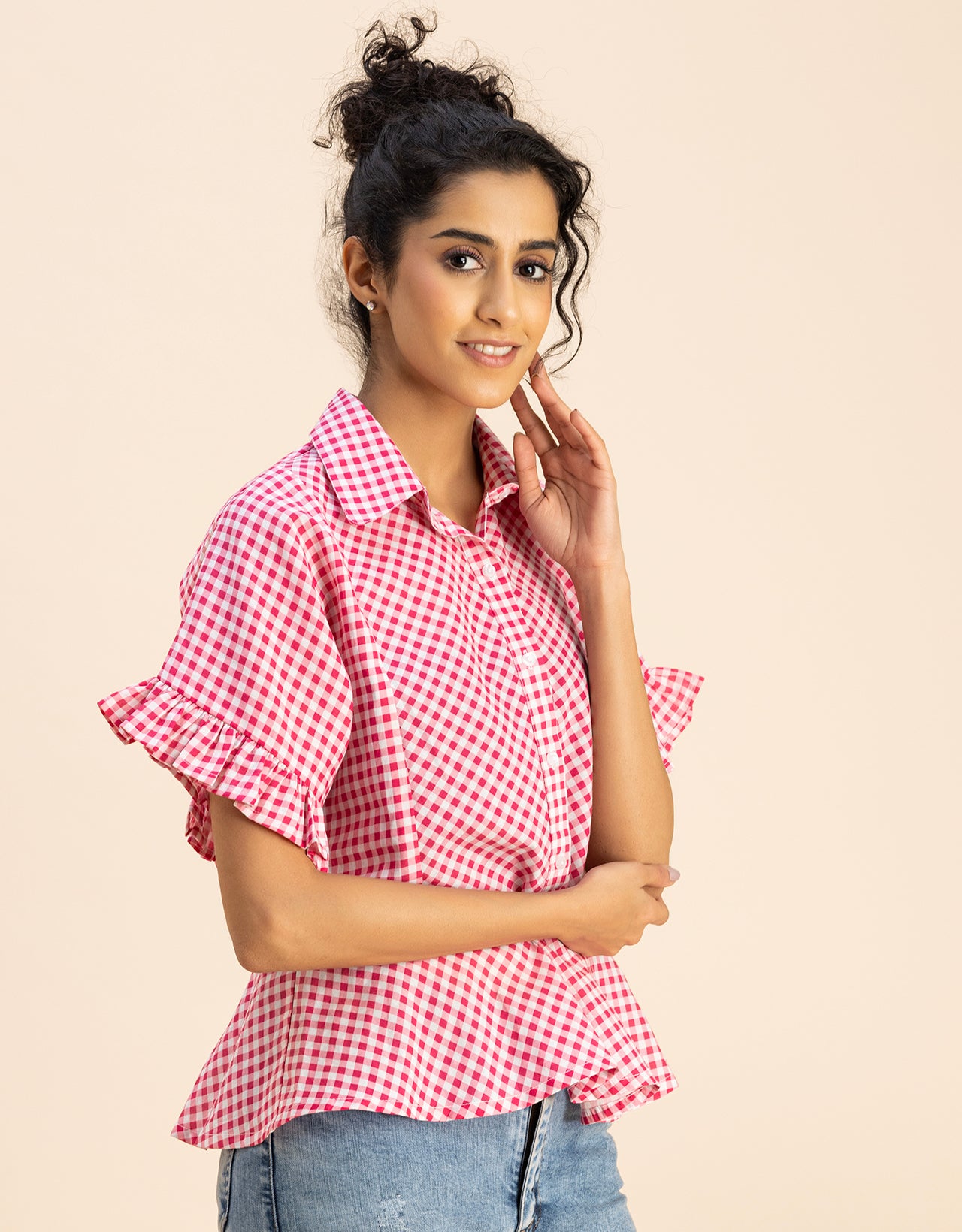 Printed Cotton Short Sleeve Peplum Top