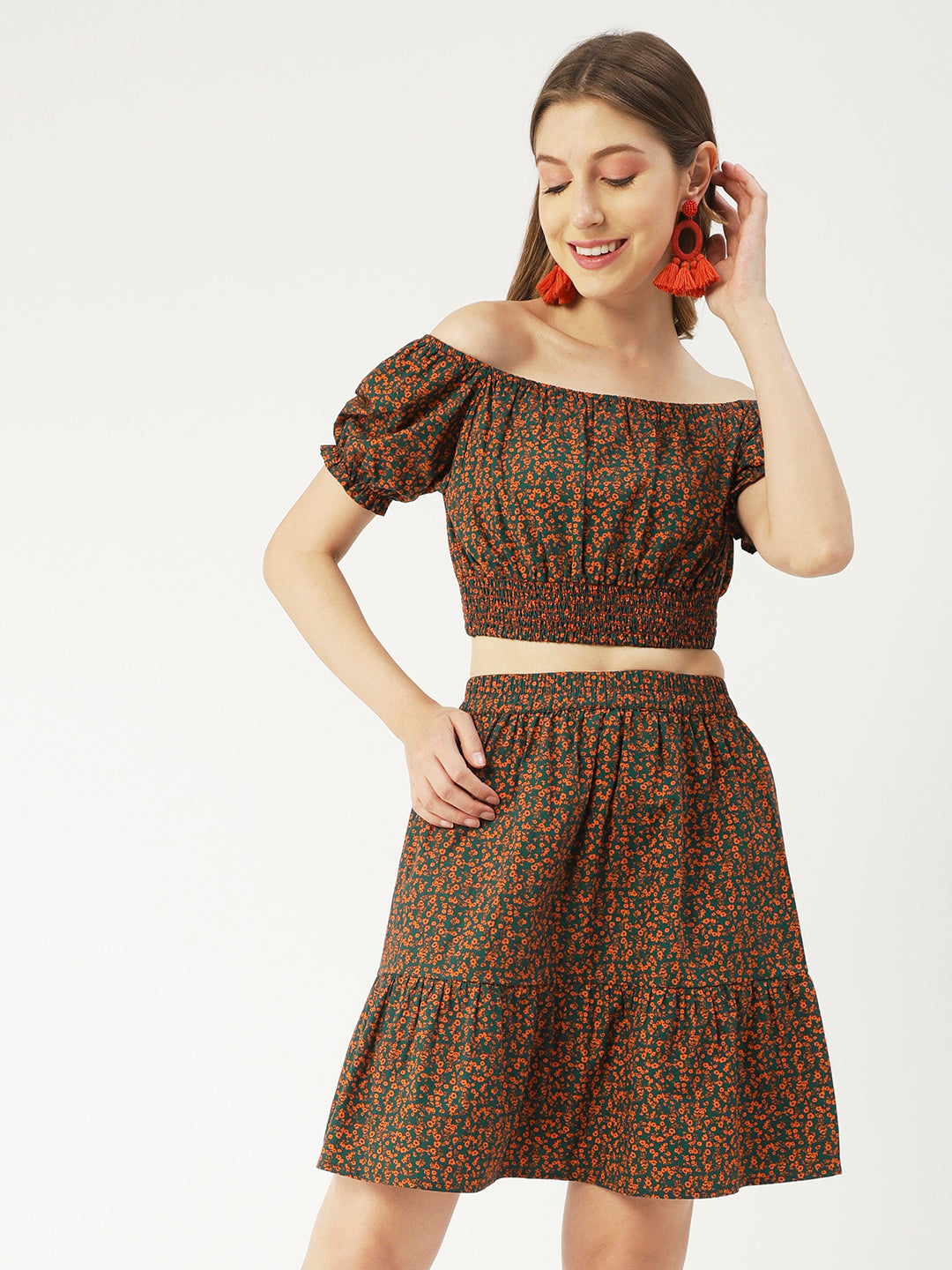 Summer 2 Pcs Set, Off-Shoulder Crop