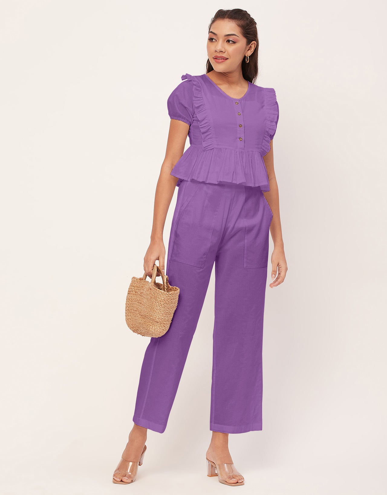 Solid Co-Ord Set, Cotton Top & Pajamas