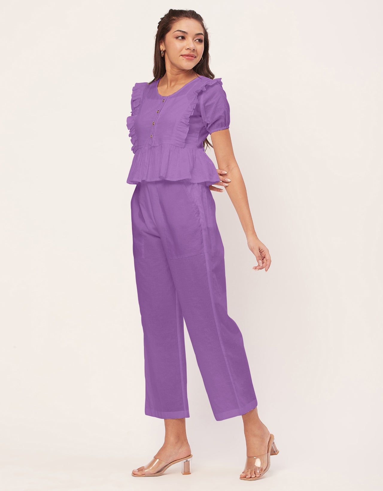 Solid Co-Ord Set, Cotton Top & Pajamas
