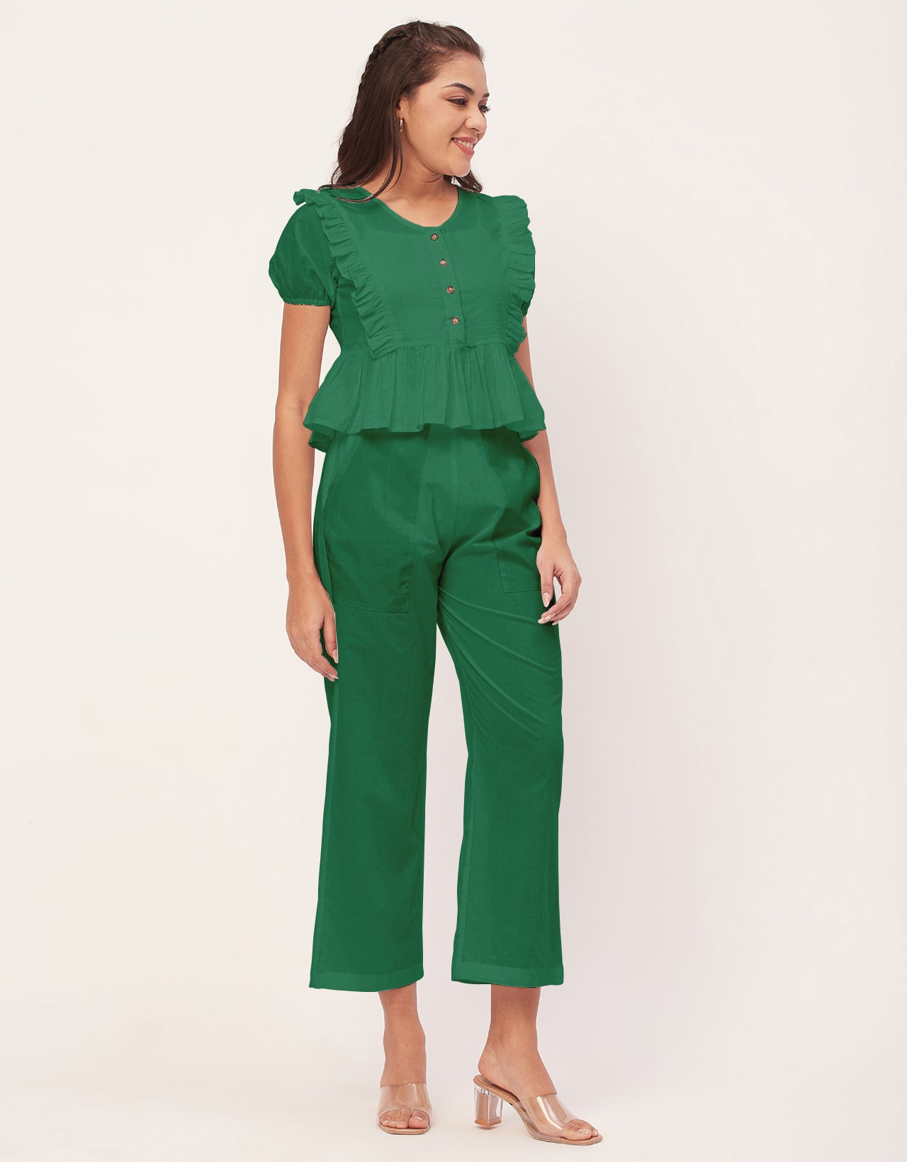 Solid Co-Ord Set, Cotton Top & Pajamas