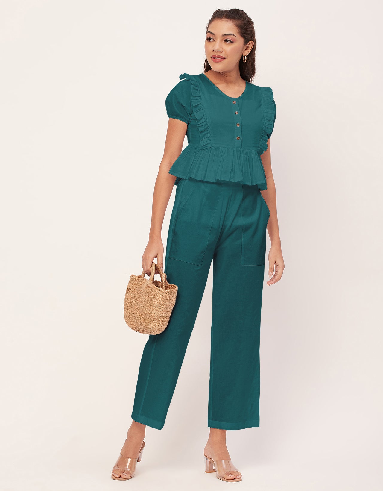 Solid Co-Ord Set, Cotton Top & Pajamas