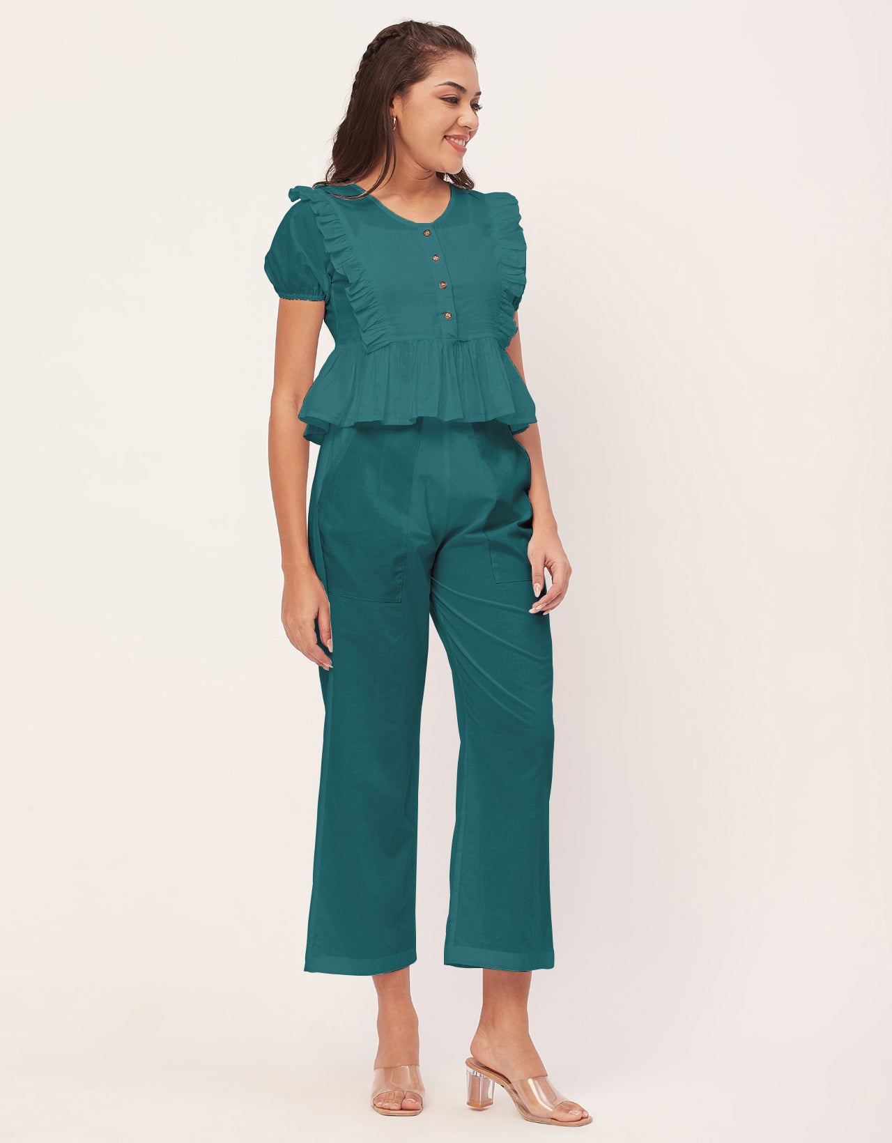 Solid Co-Ord Set, Cotton Top & Pajamas