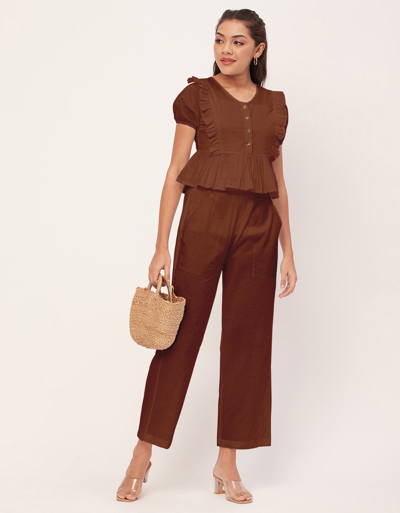 Solid Co-Ord Set, Cotton Top & Pajamas