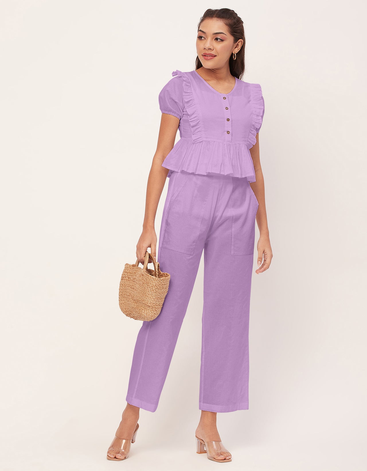 Solid Co-Ord Set, Cotton Top & Pajamas