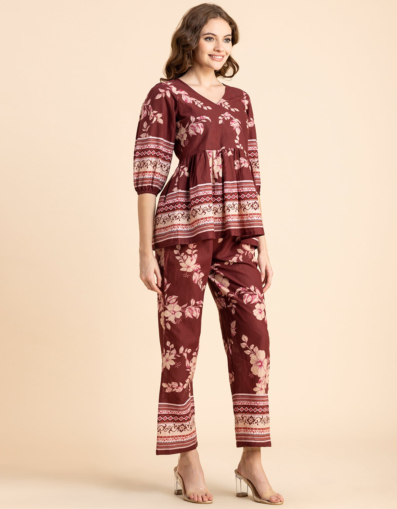 Printed 2 Pcs Coord Set, Cotton Top