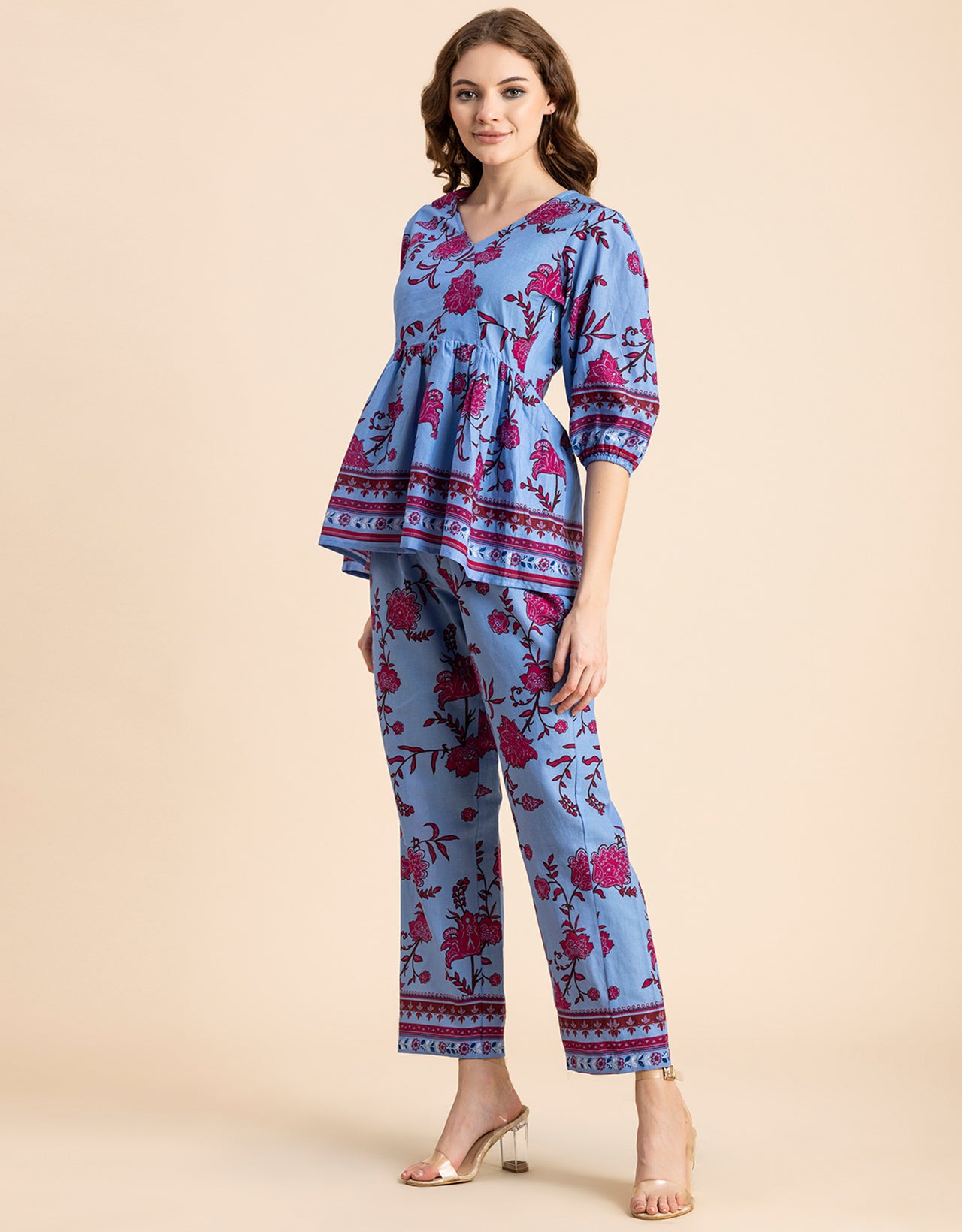 Printed 2 Pcs Coord Set, Cotton Top