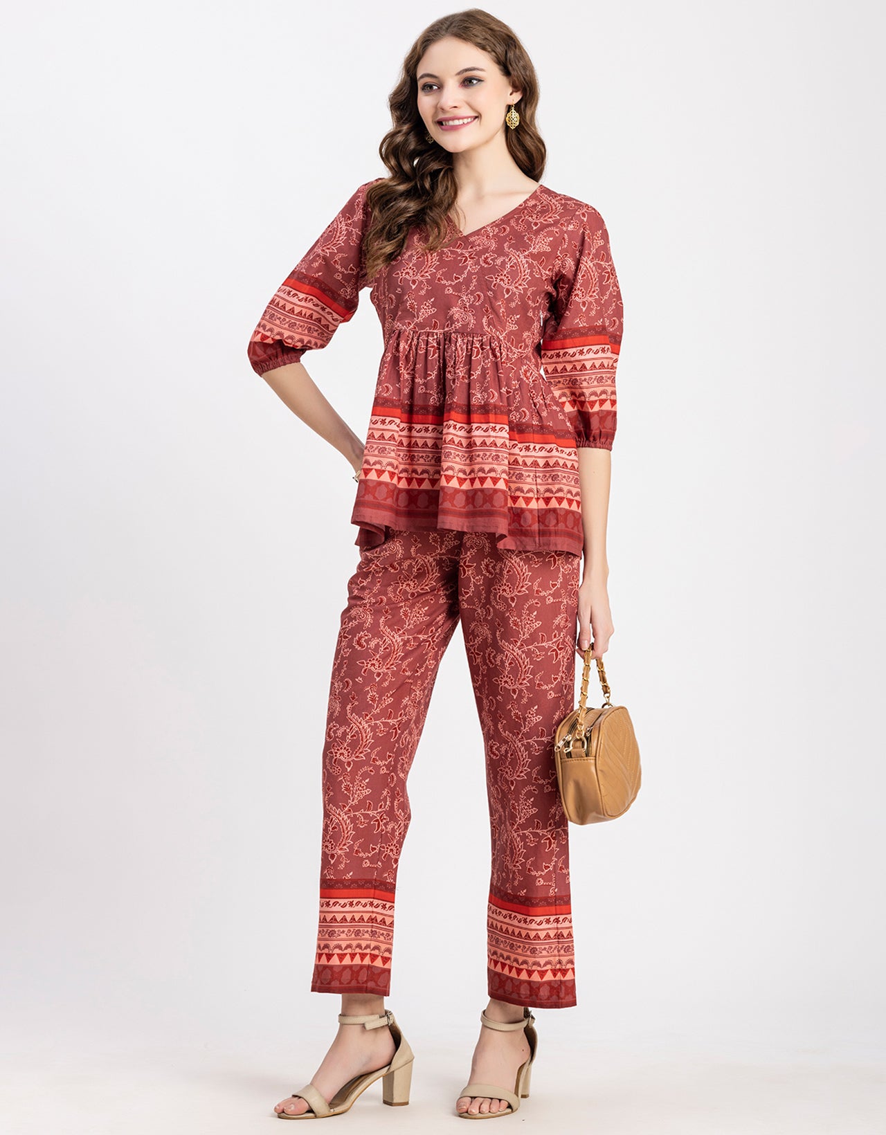 Printed 2 Pcs Coord Set, Cotton Top