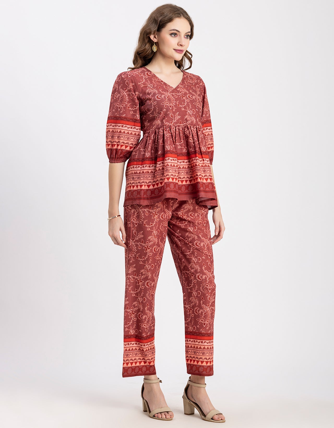 Printed 2 Pcs Coord Set, Cotton Top